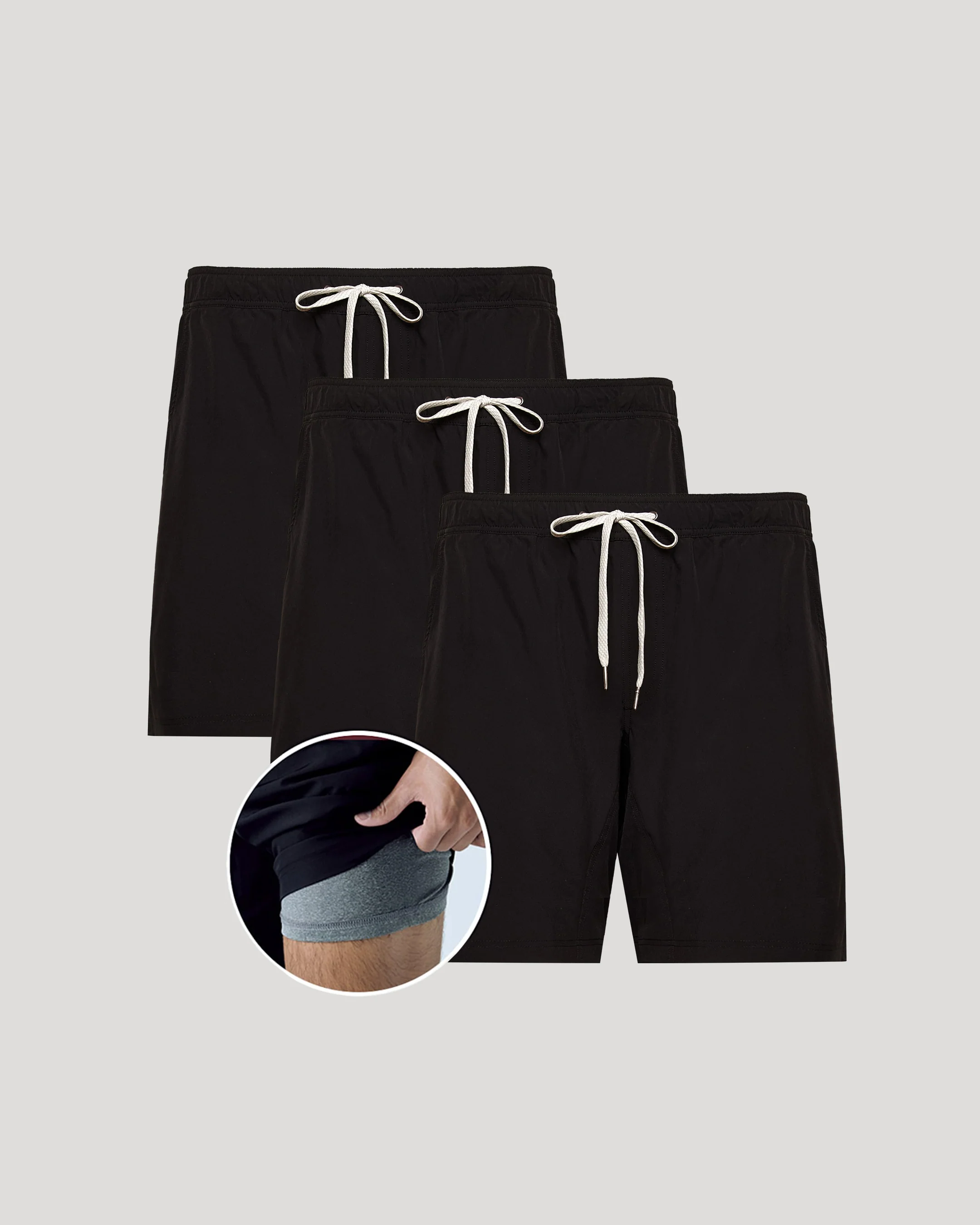 9" All Black Active Quick Dry Shorts 3-Pack