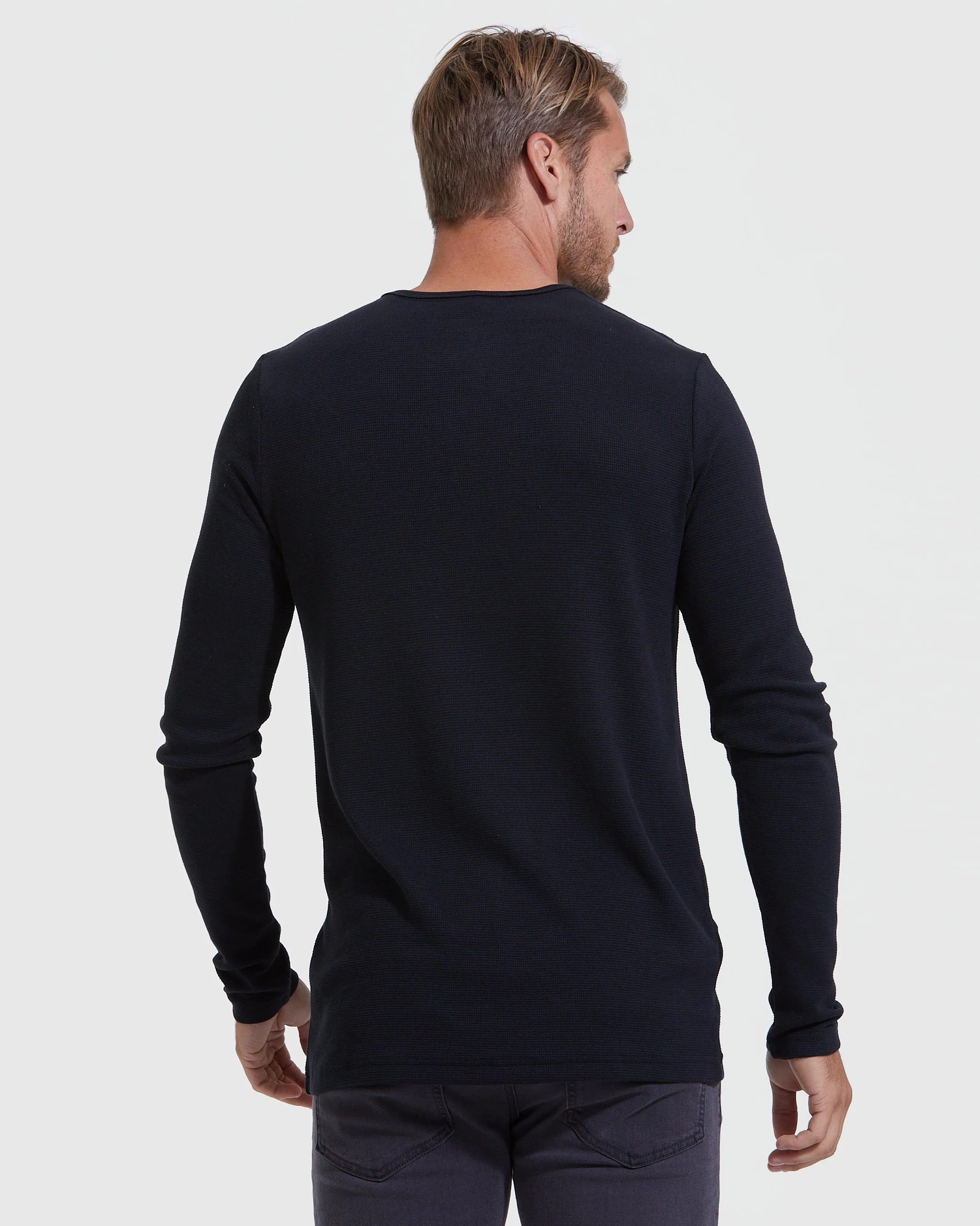 Black Waffle Long Sleeve Henley 3-Pack - Image 3
