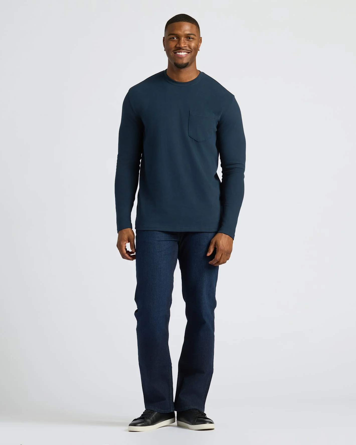 Navy Tall Heavyweight Long Sleeve Pocket Crew - Image 3