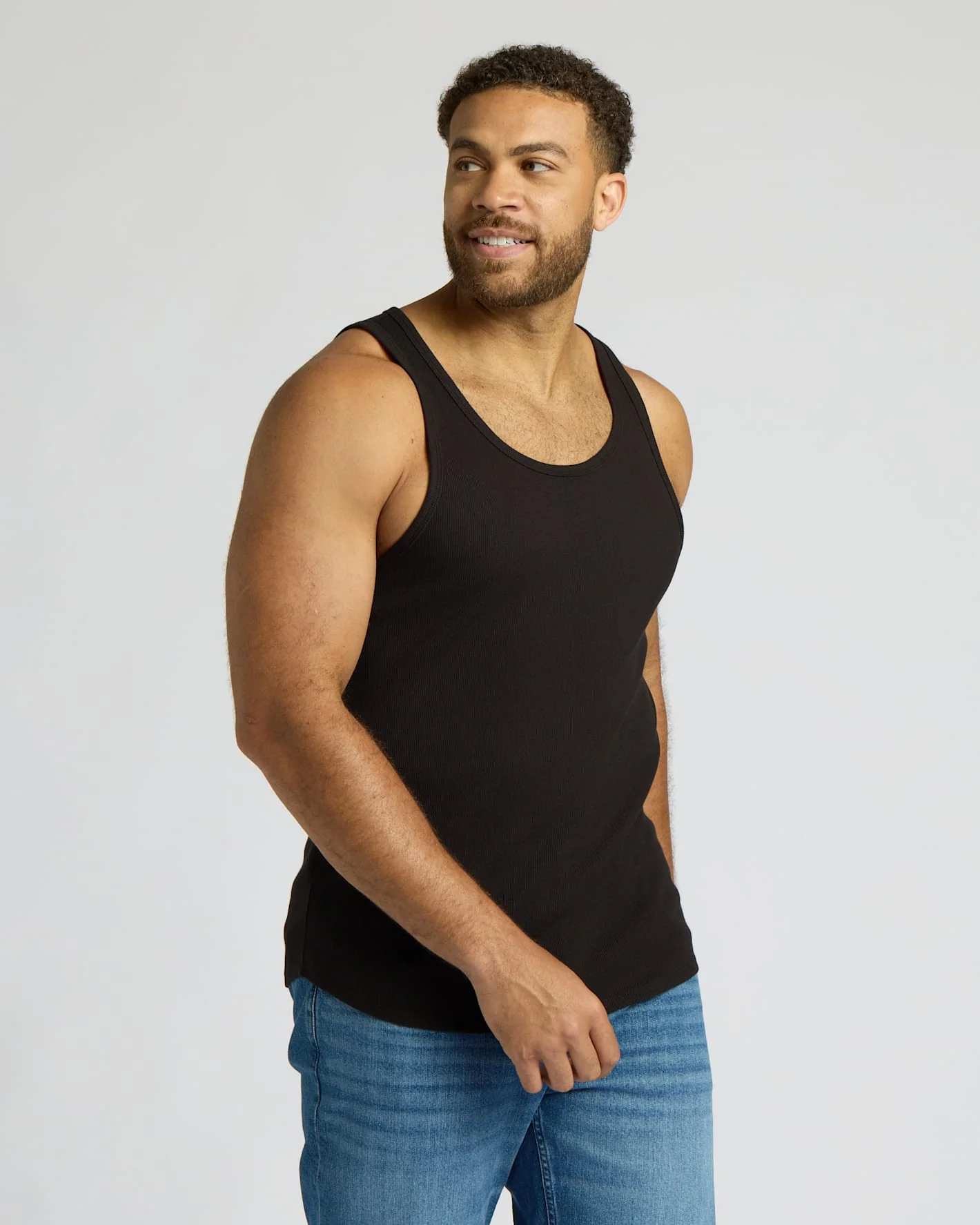 Black Ribbed Curved Hem Tank - Image 6