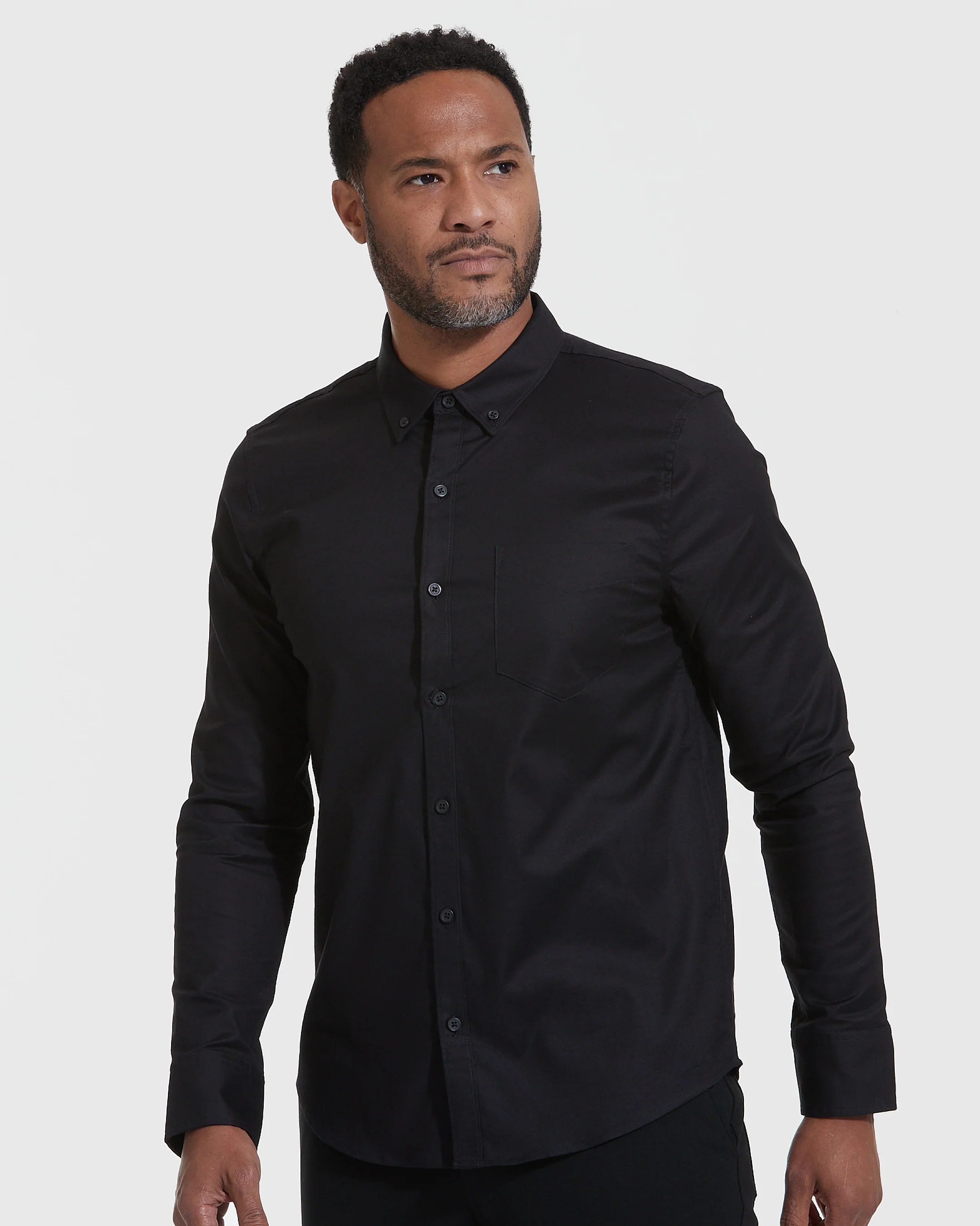 Black Stretch Oxford Long Sleeve Shirt - Image 3