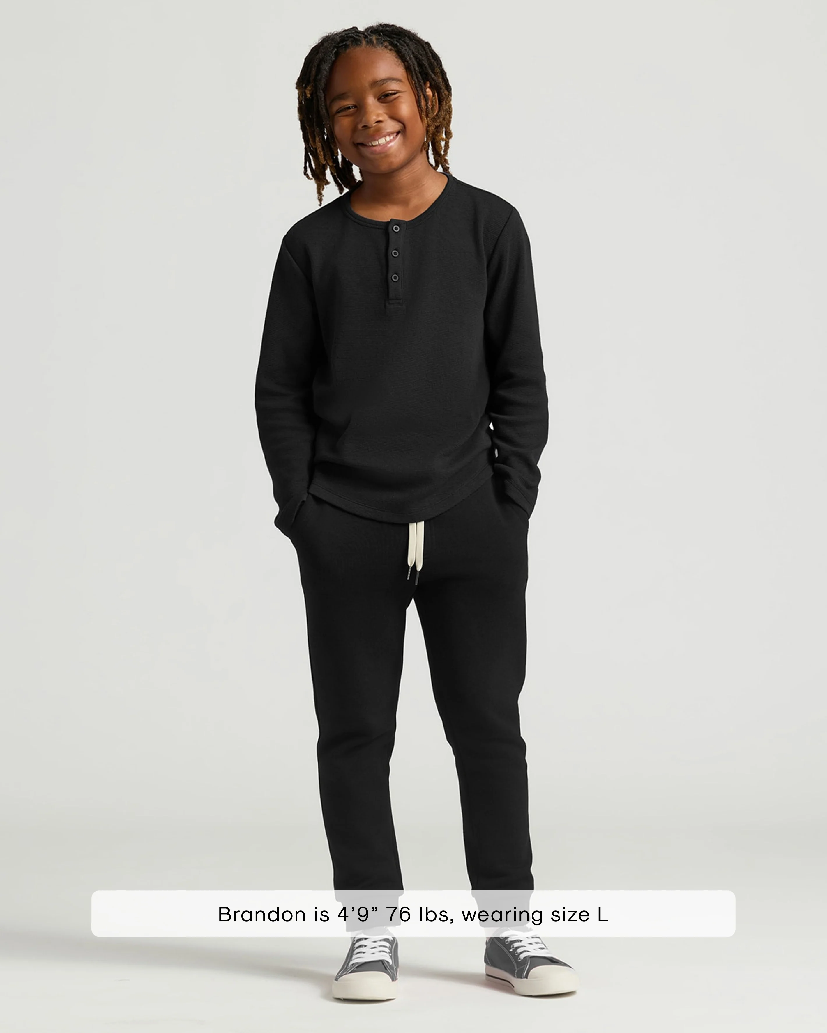 Boys' All Black Waffle Long Sleeve Curved Hem Henley 6-Pack - Image 3