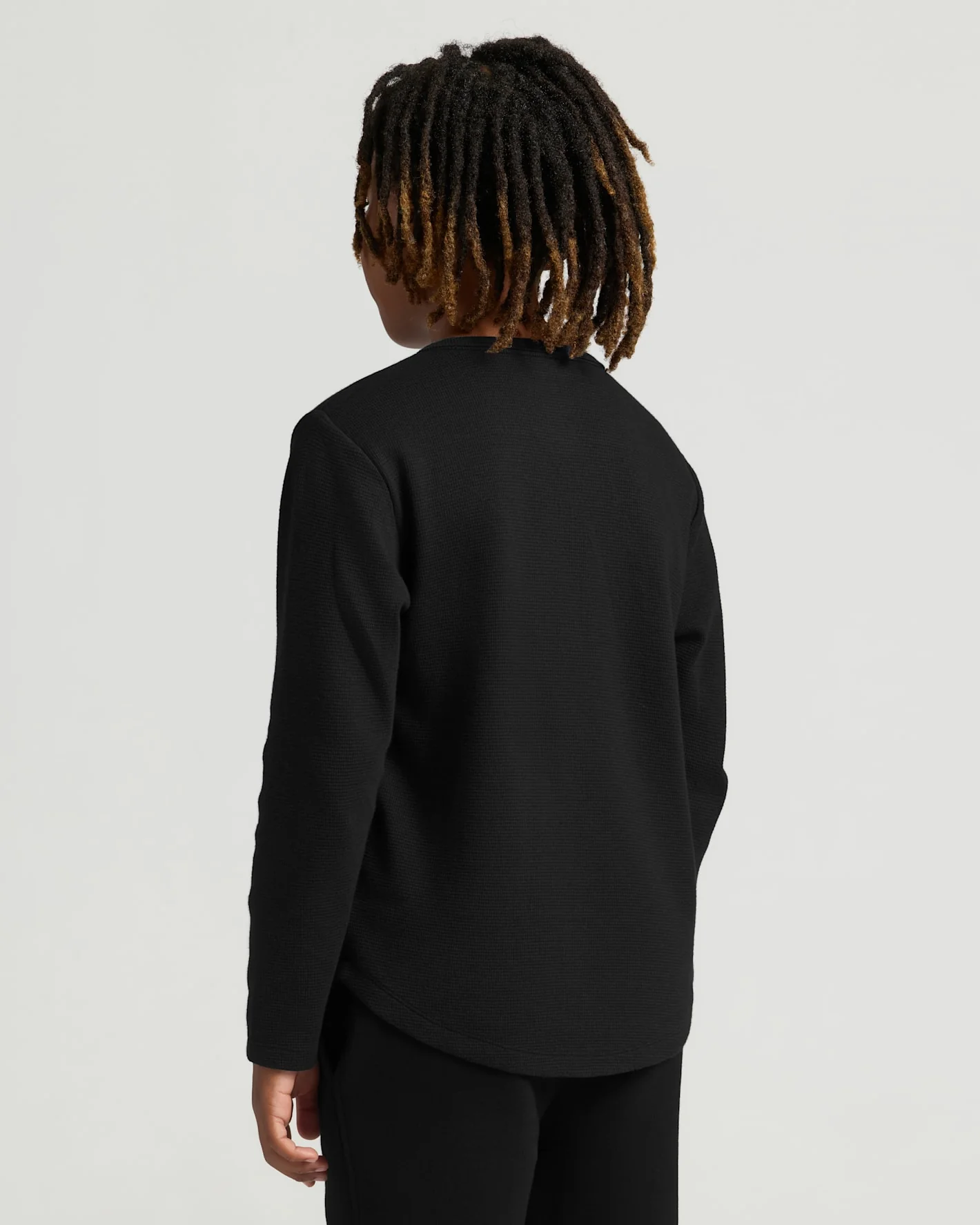 Boys Black Long Sleeve Waffle Henley - Image 4