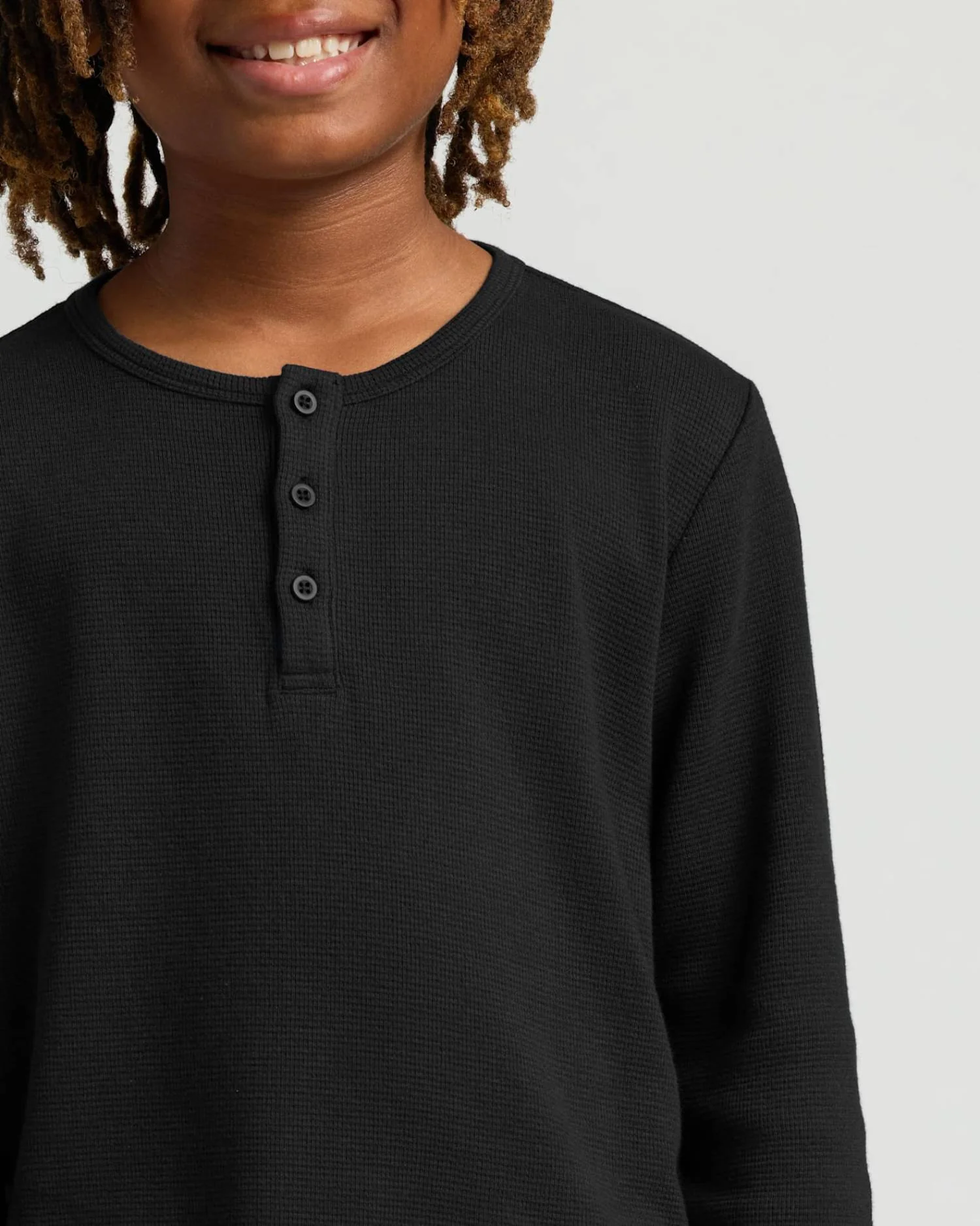 Boys' All Black Waffle Long Sleeve Curved Hem Henley 6-Pack - Image 5