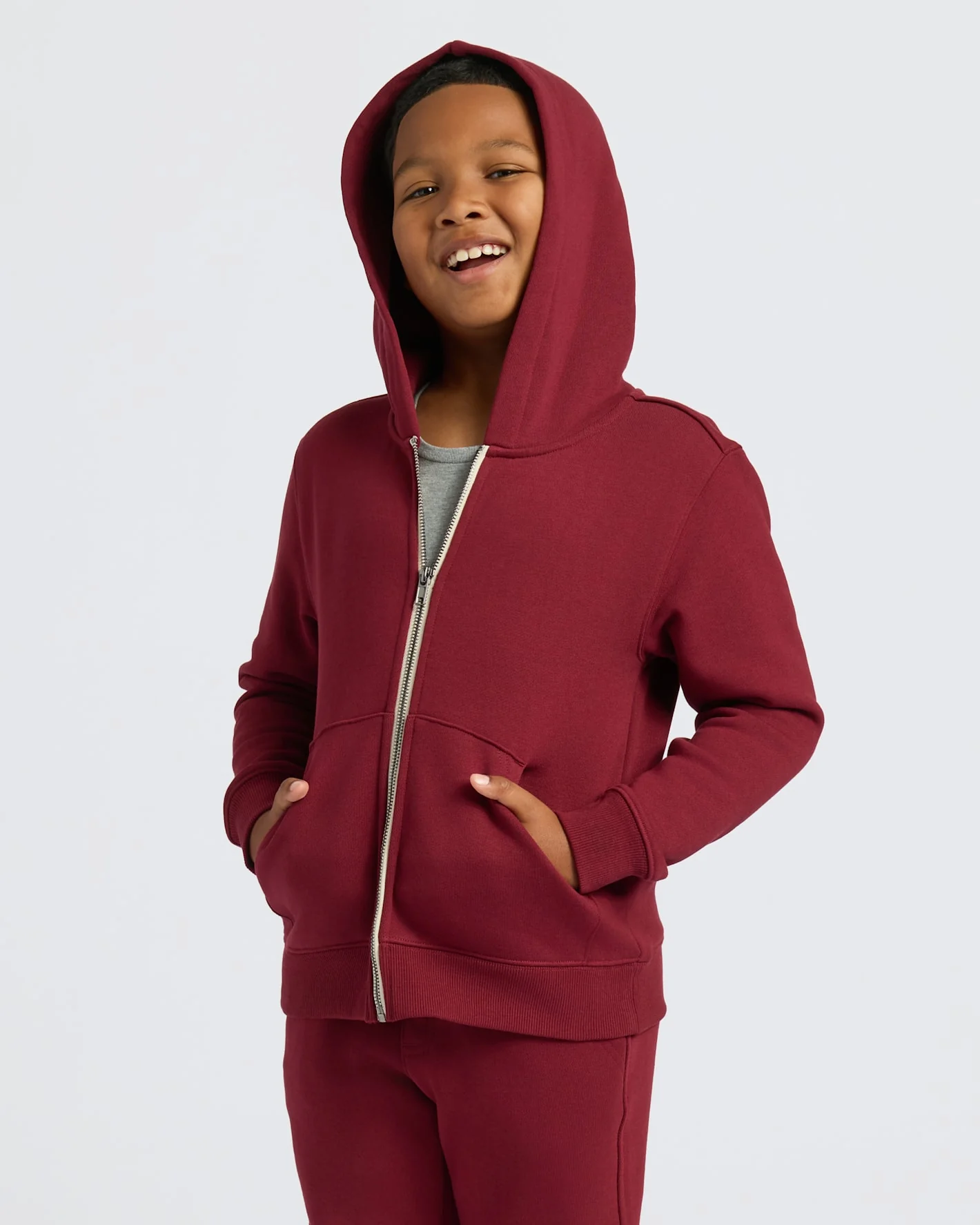 Boys' Dark Maroon Fleece Full Zip Hoodie - Image 5