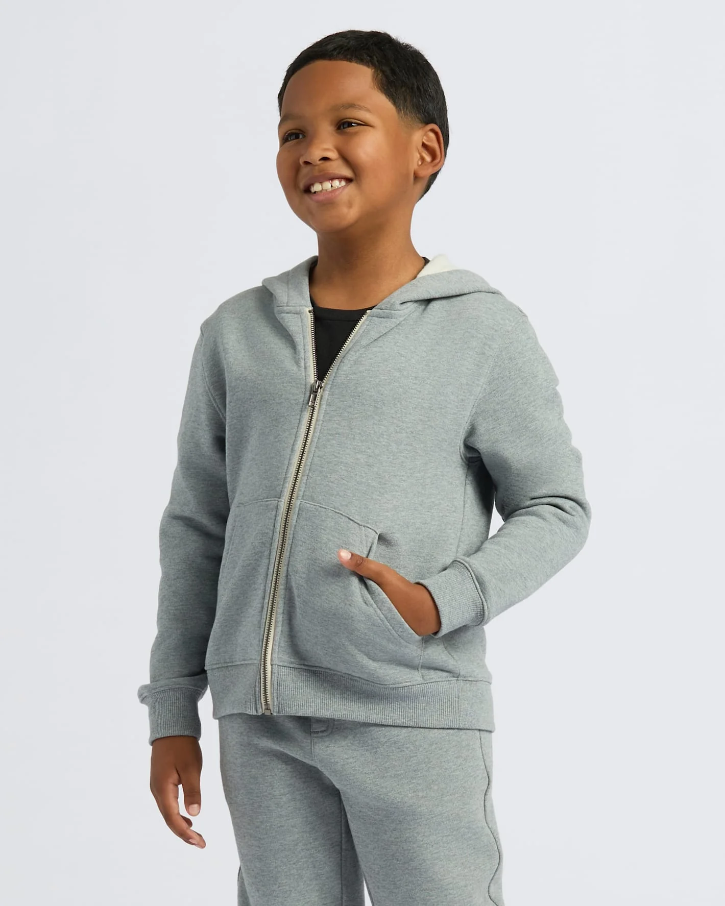 Boys' Medium Heather Gray Fleece Full Zip Hoodie