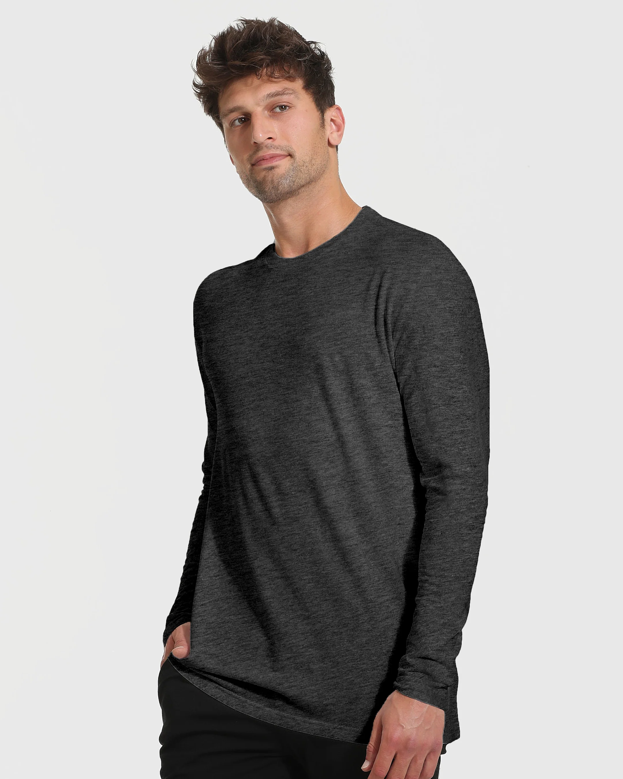 Charcoal Heather Gray Tall Long Sleeve T-Shirt - Image 3