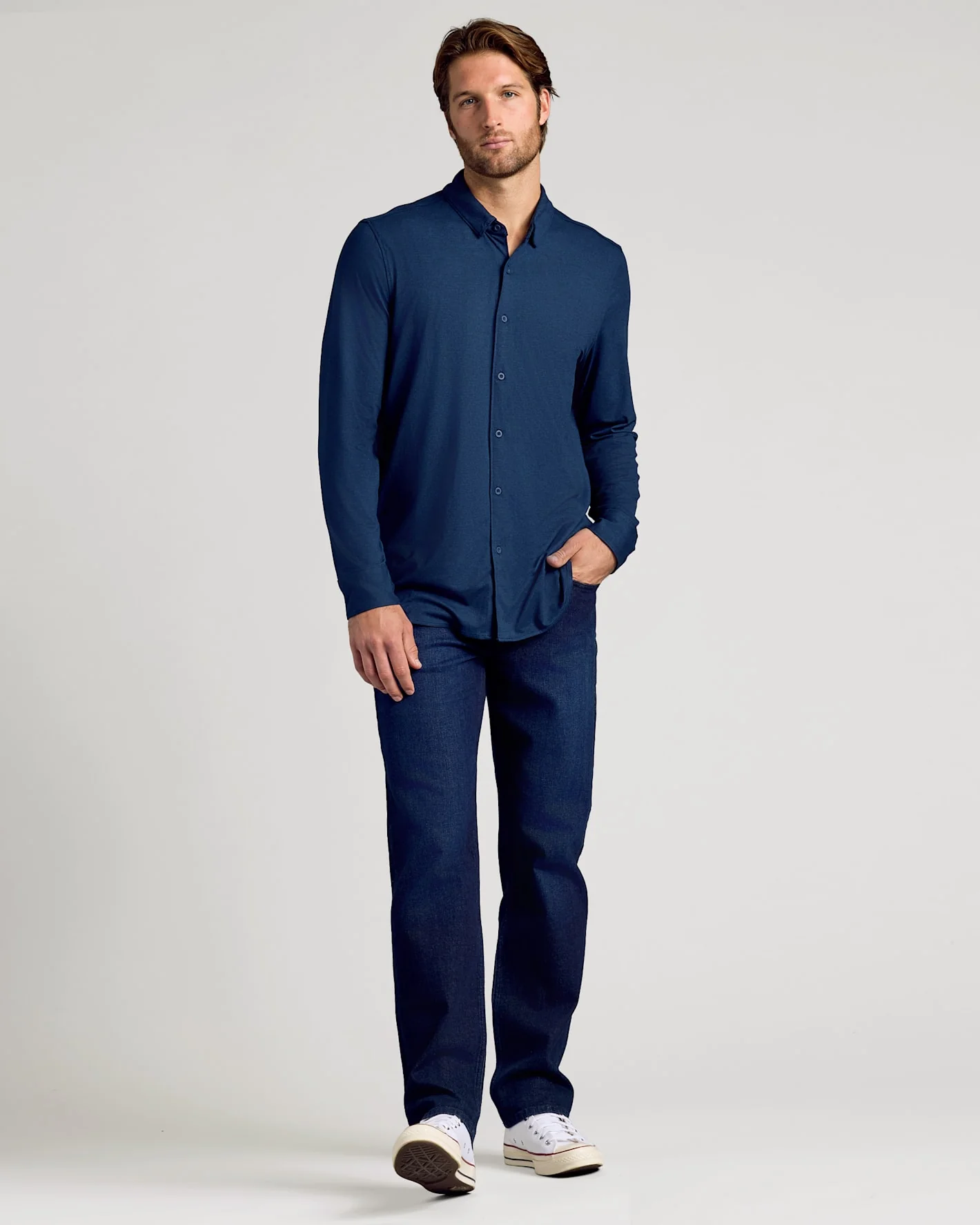 Dark Heather Navy Long Sleeve Do-It-All Comfort Shirt - Image 3