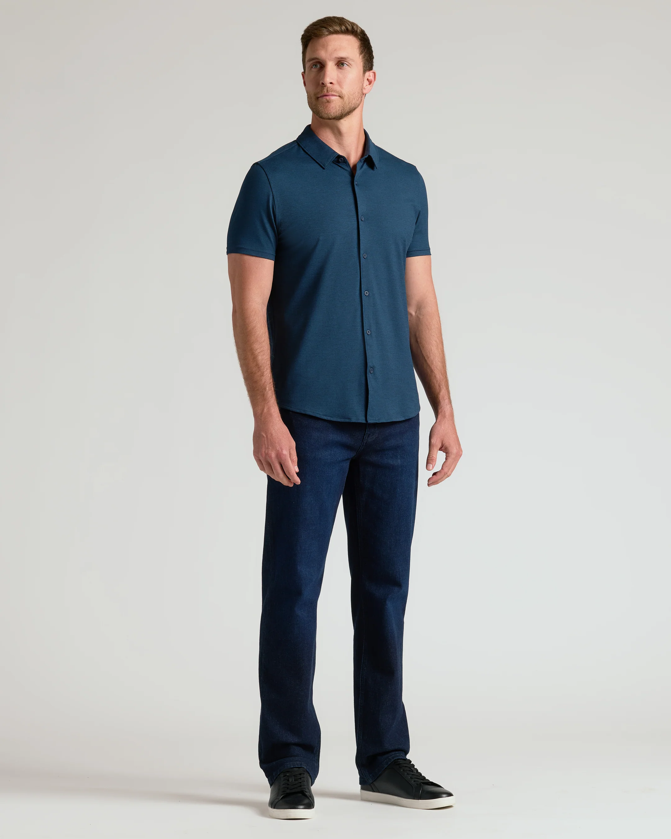 Dark Heather Navy Short Sleeve Comfort Knit Shirt - Image 6