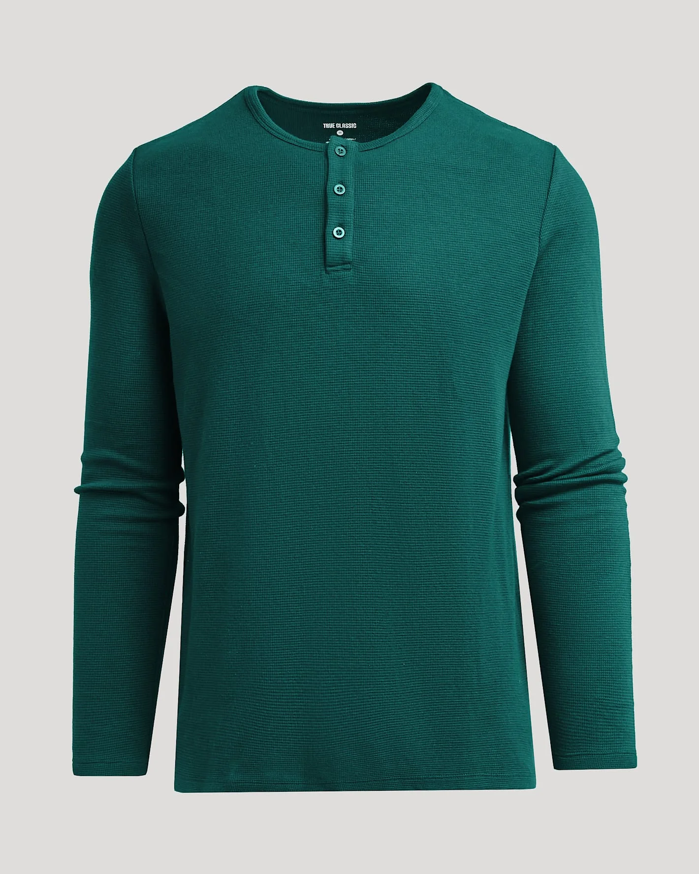 Deep Emerald Waffle Long Sleeve Henley - Image 2