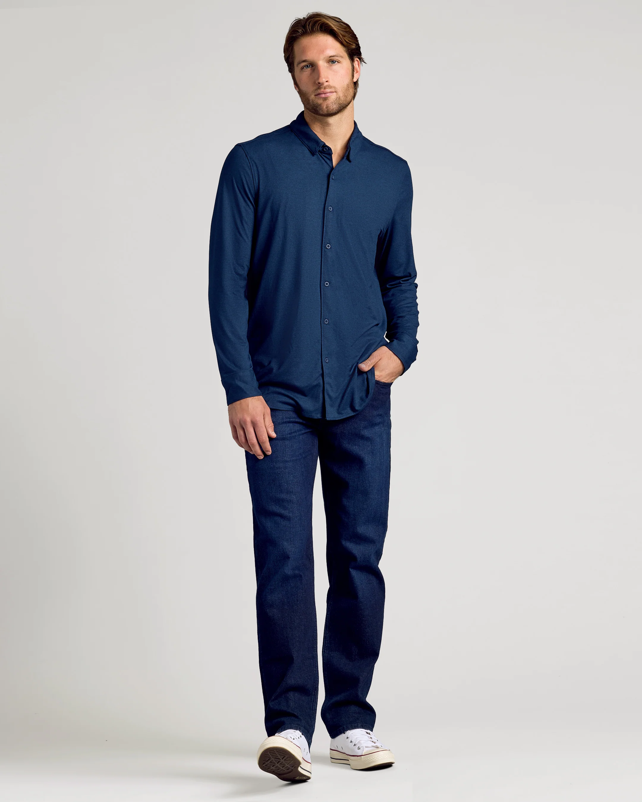 Dark Heather Navy Long Sleeve Do-It-All Comfort Shirt - Image 4