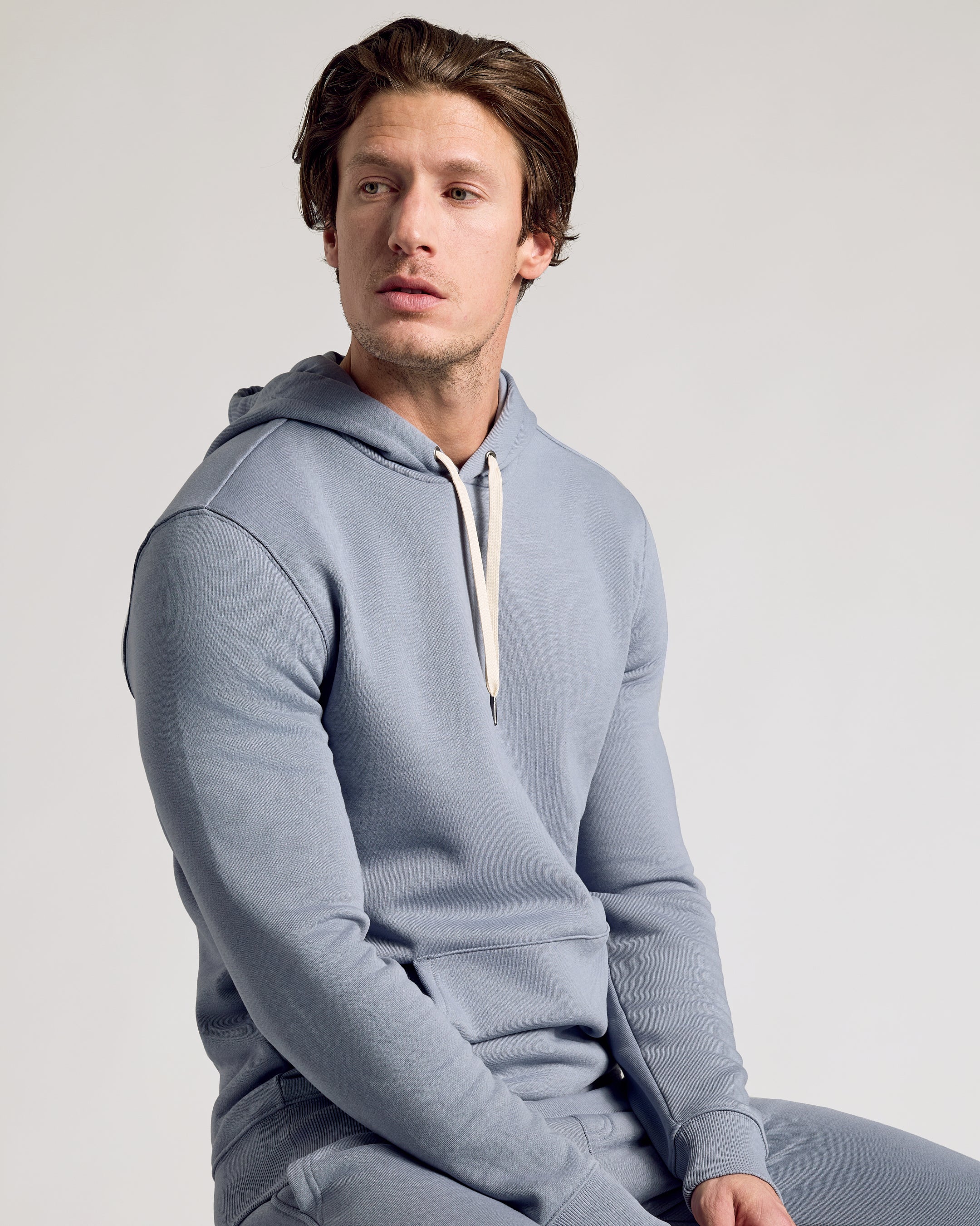 Dusty Blue Fleece French Terry Pullover Hoodie - Image 4