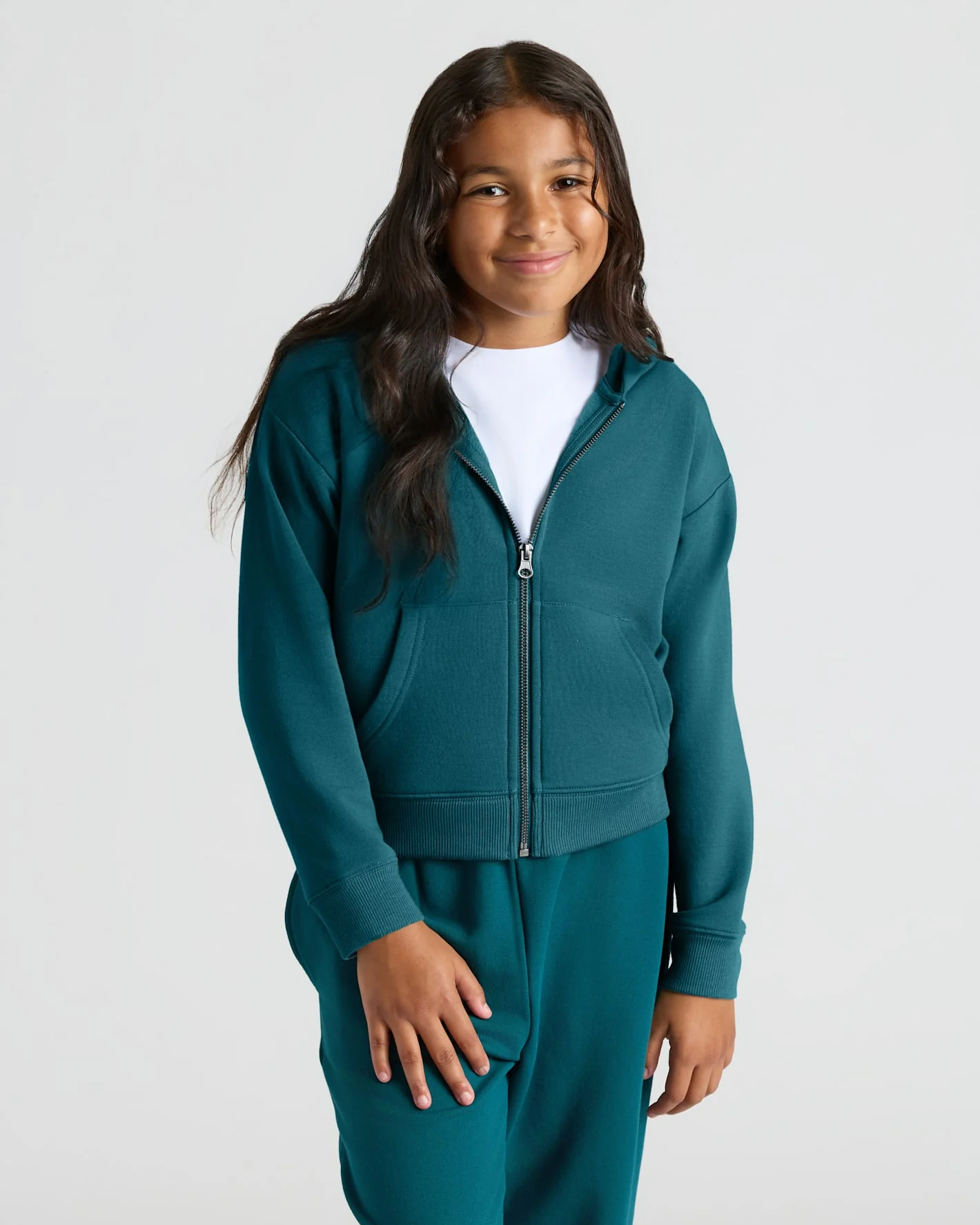 Girls Deep Emerald Cropped Zip Hoodie & Relaxed Joggers 2-Pack - Image 3