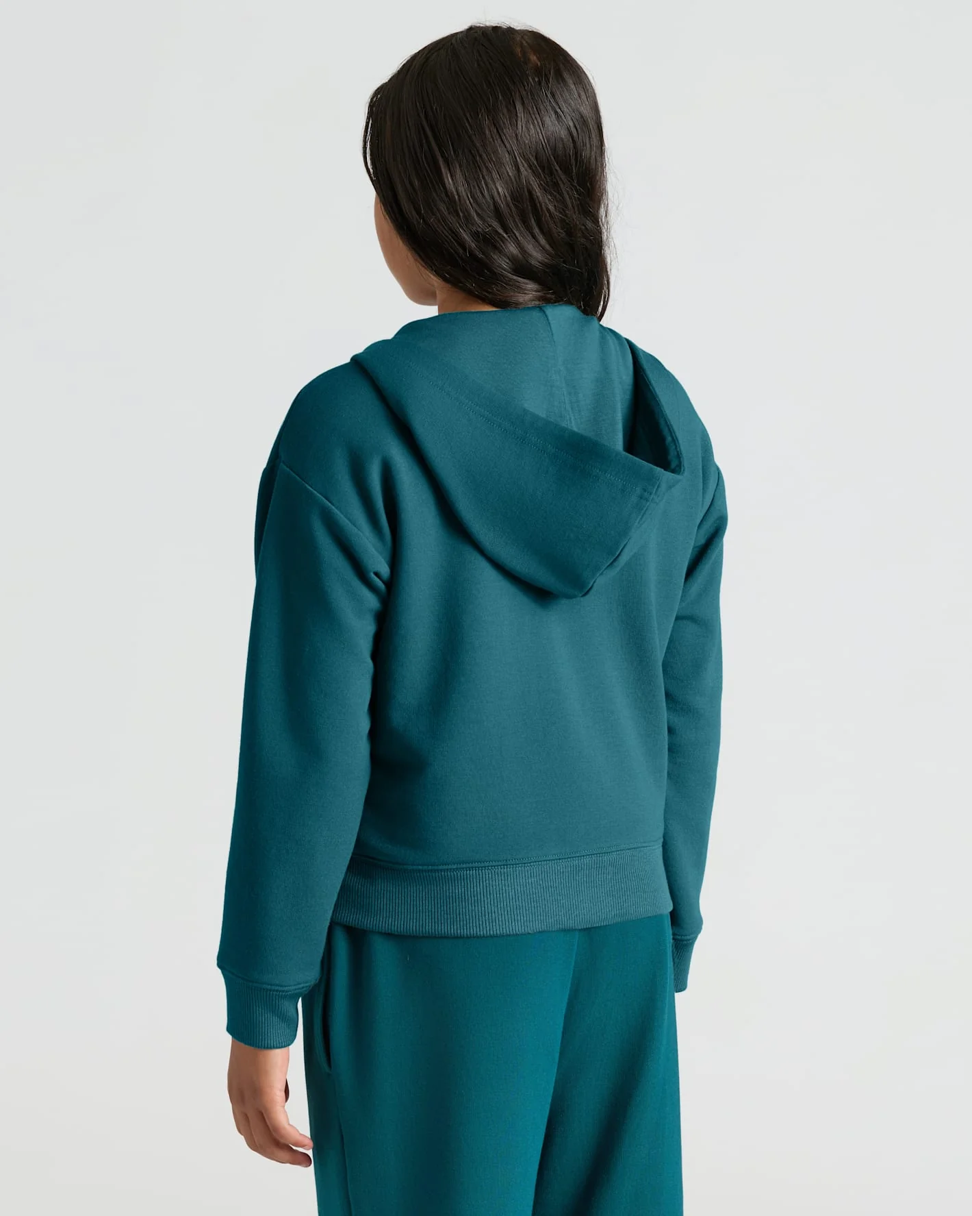 Girls Deep Emerald Cropped Zip Hoodie - Image 4