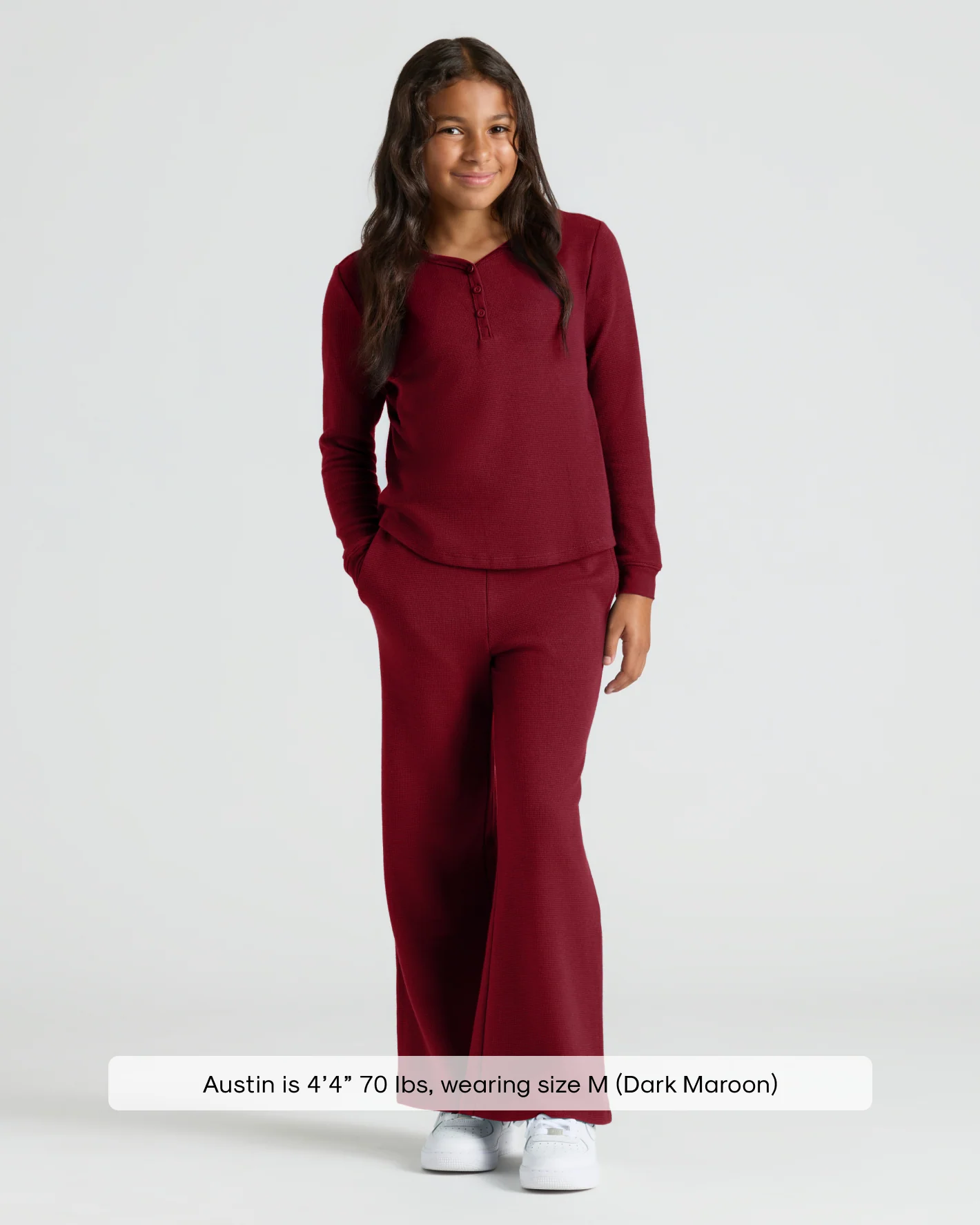 Girls Dark Maroon Waffle Wide Leg Pants - Image 3