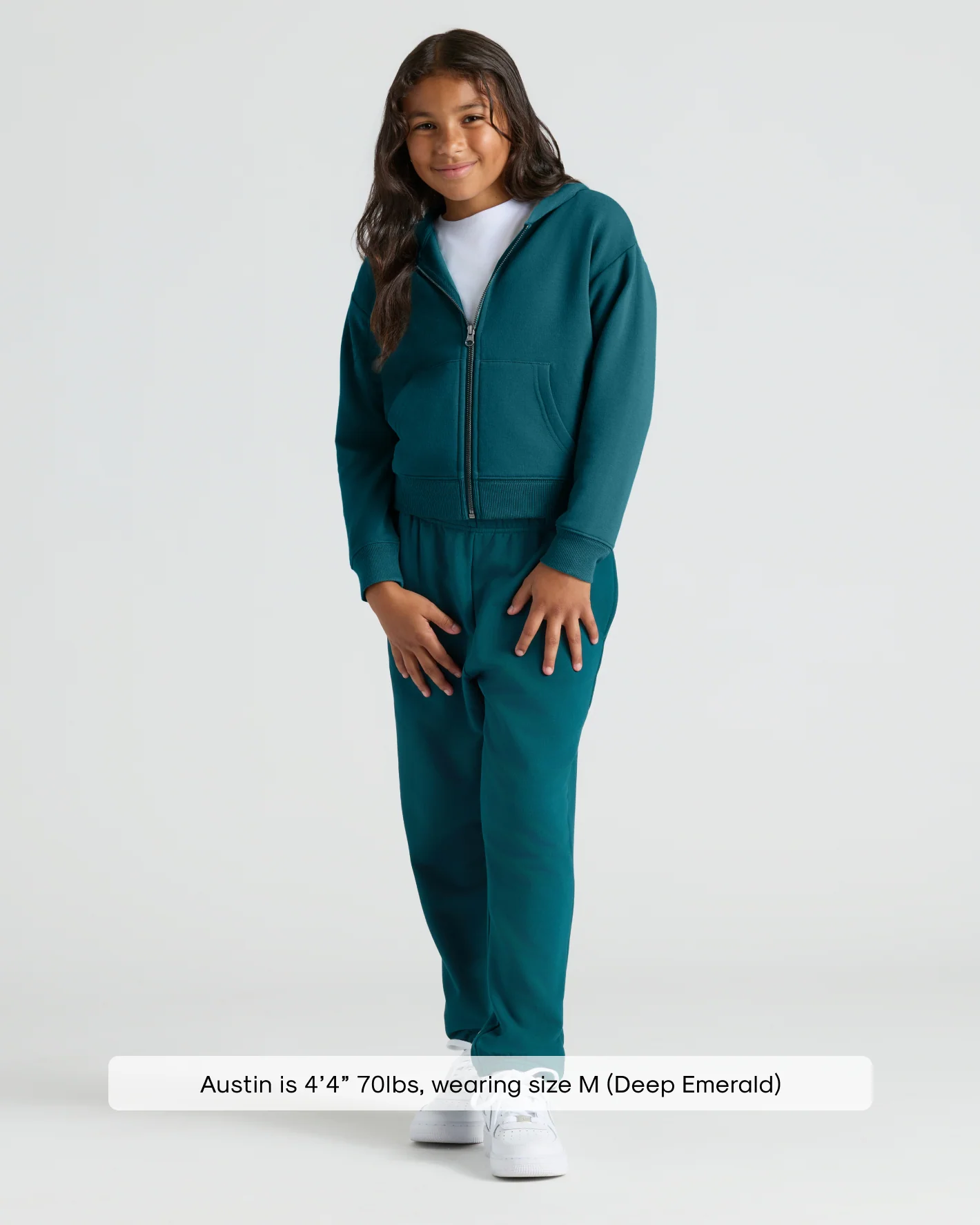 Girls Deep Emerald Cropped Zip Hoodie - Image 3