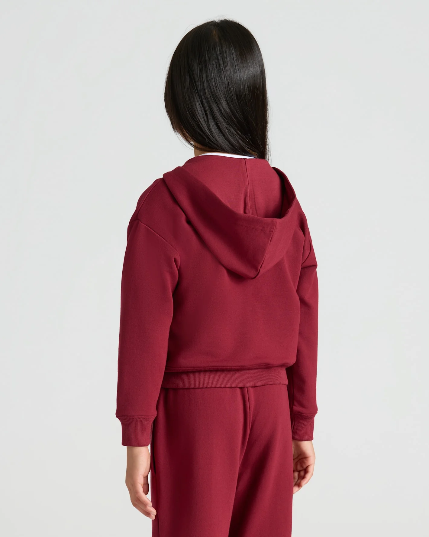 Girls Dark Maroon Cropped Zip Hoodie - Image 4