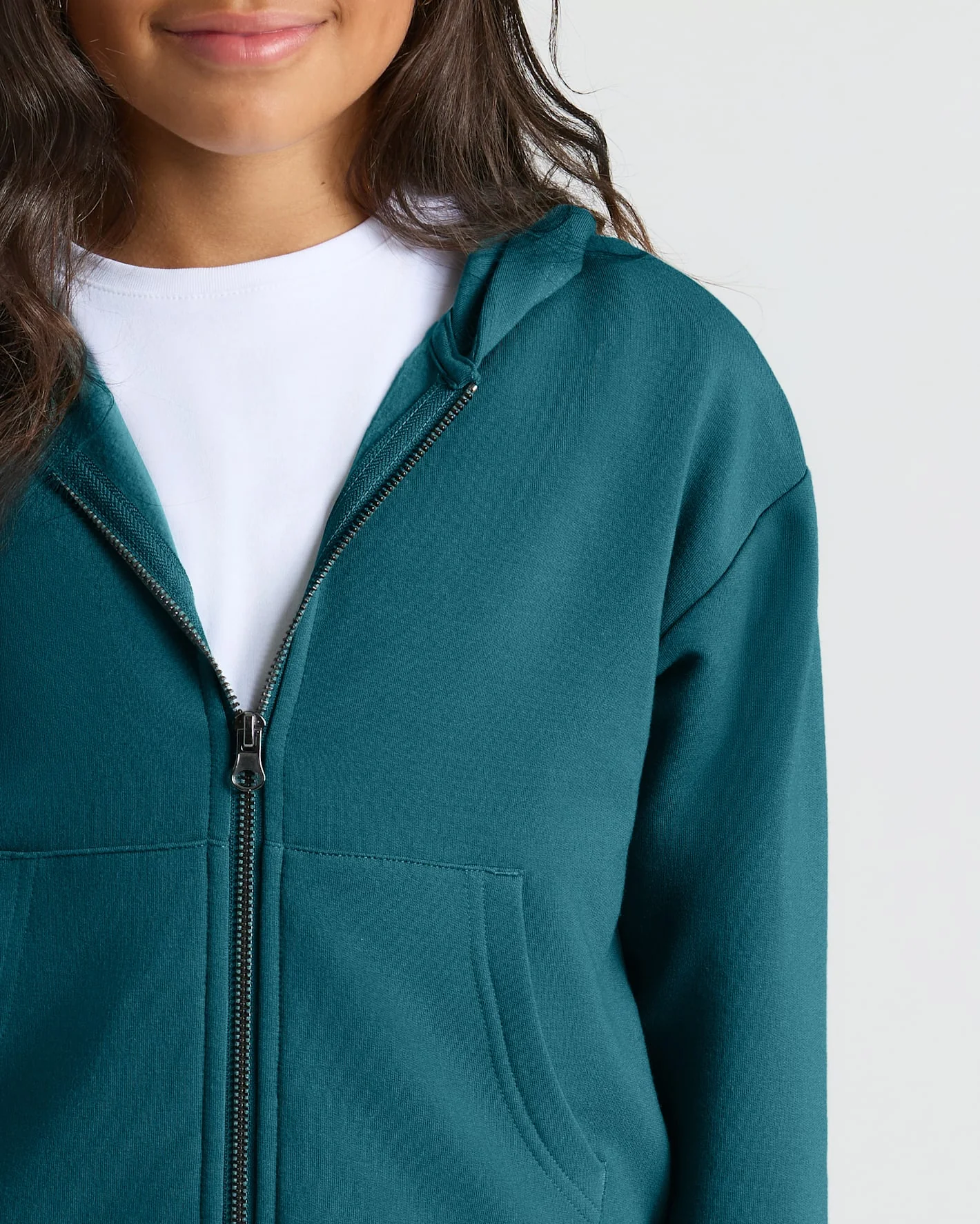 Girls Deep Emerald Cropped Zip Hoodie - Image 5
