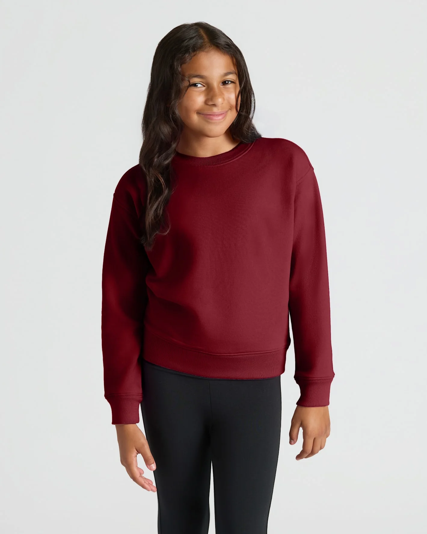 Girls Dark Maroon Slouch Pullover Crew