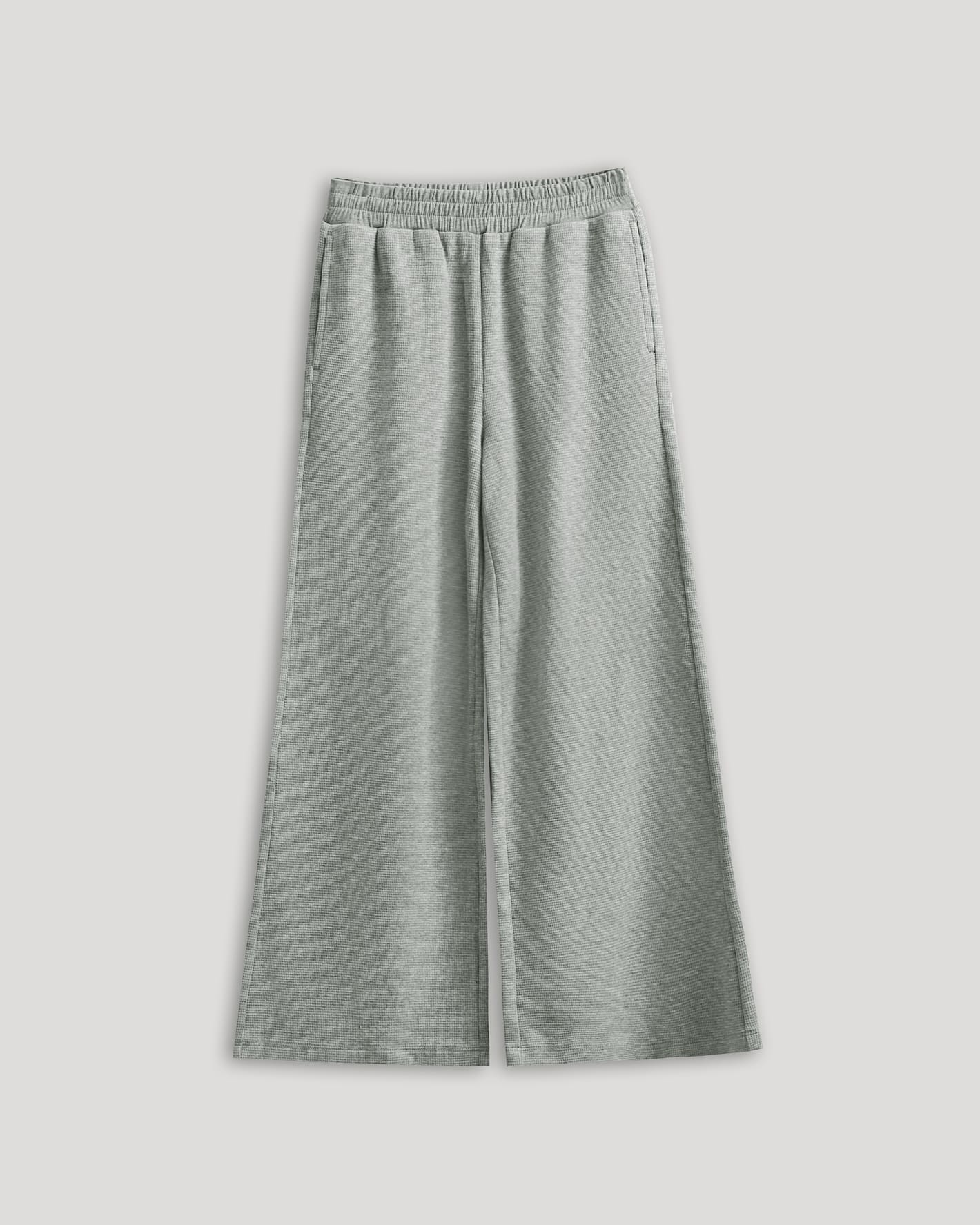 Girls Heather Gray Waffle Wide Leg Pants - Image 2