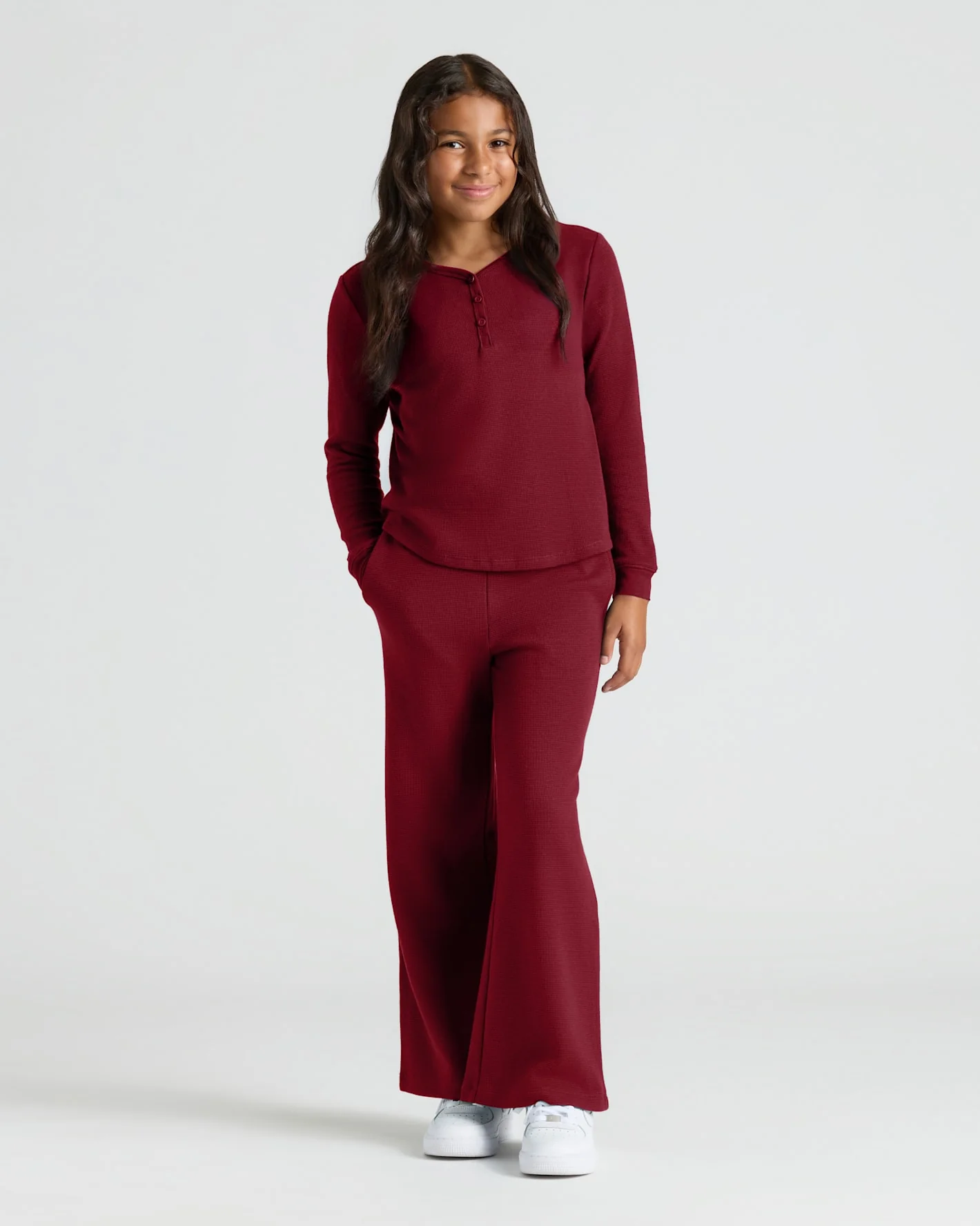 Girls Long Sleeve Boxy Waffle Henley 3-Pack - Image 3