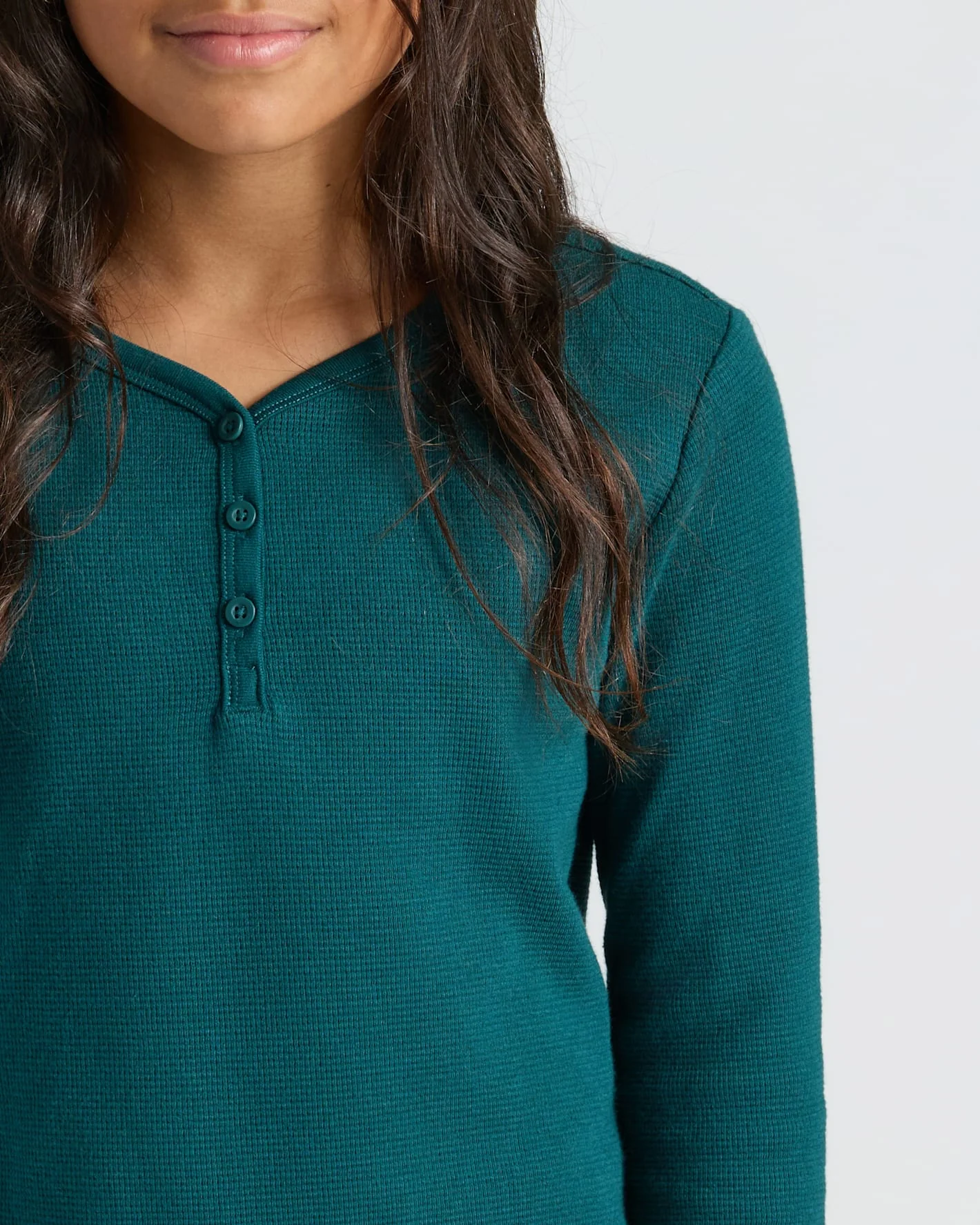 Girls Deep Emerald Waffle Long Sleeve Henley & Waffle Leg Pants 2-Pack - Image 5