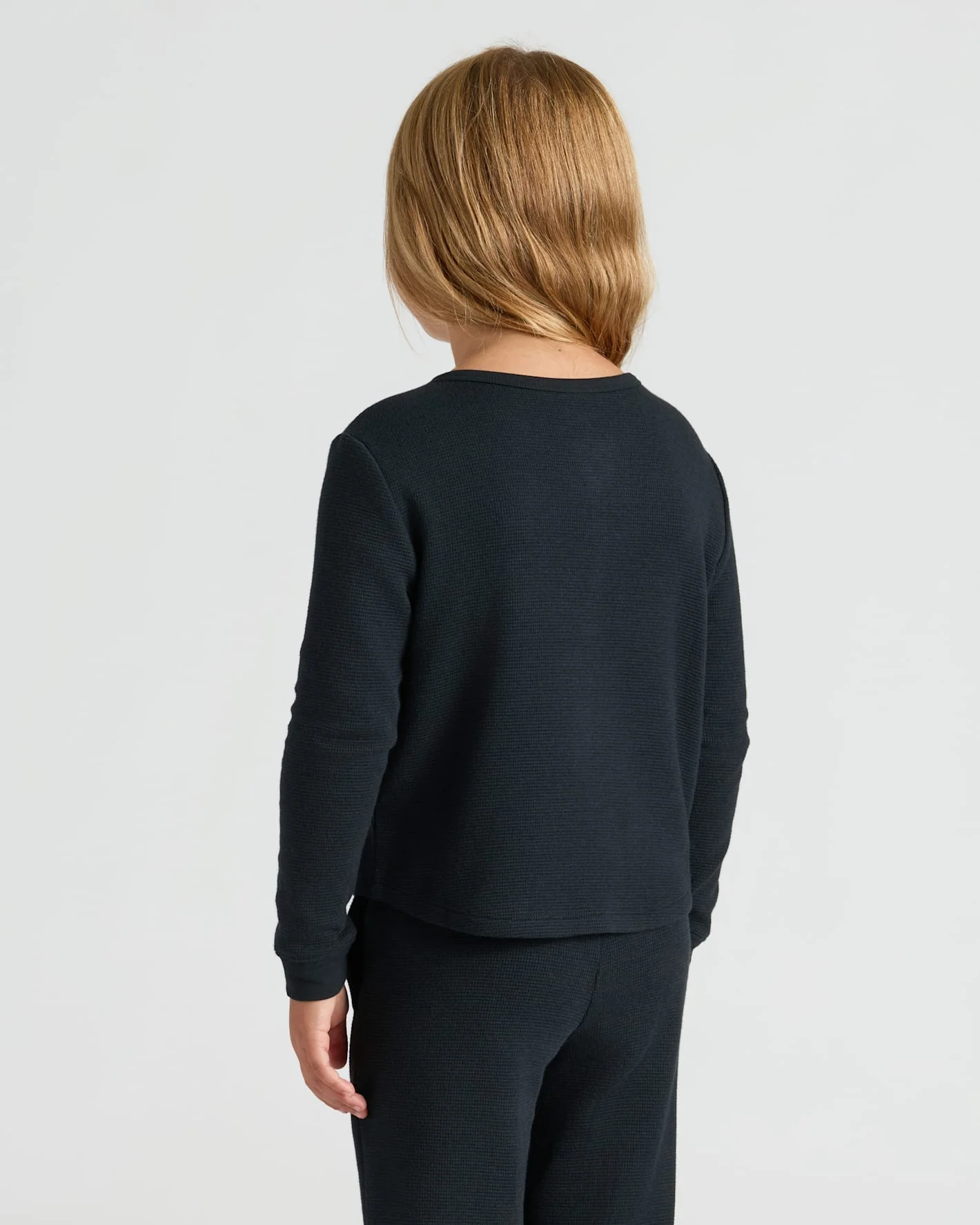 Girls Black Long Sleeve Boxy Waffle Henley - Image 4