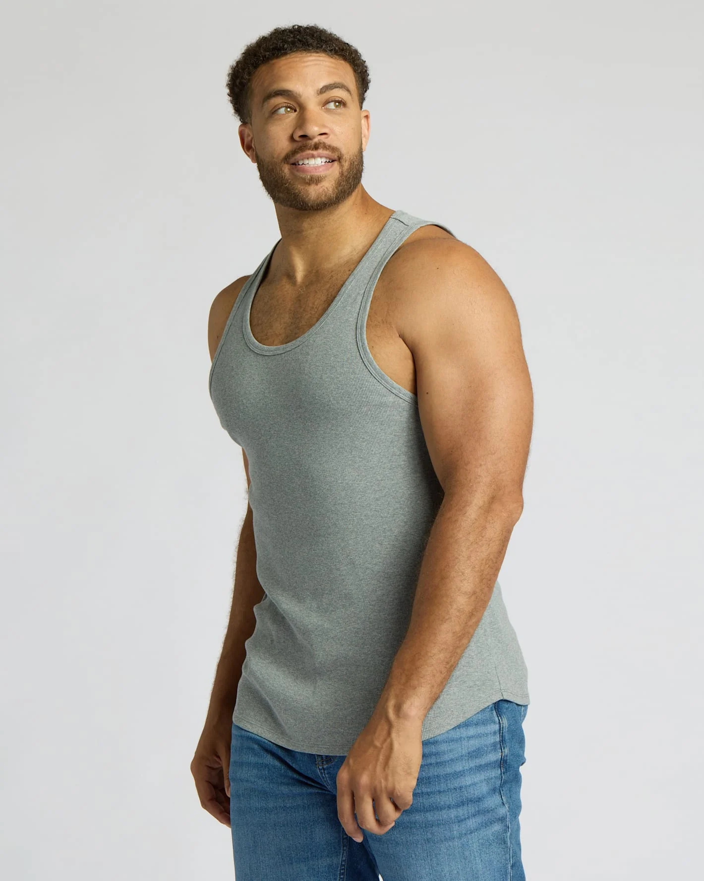 Heather Gray Ribbed Curved Hem Tank - Image 6