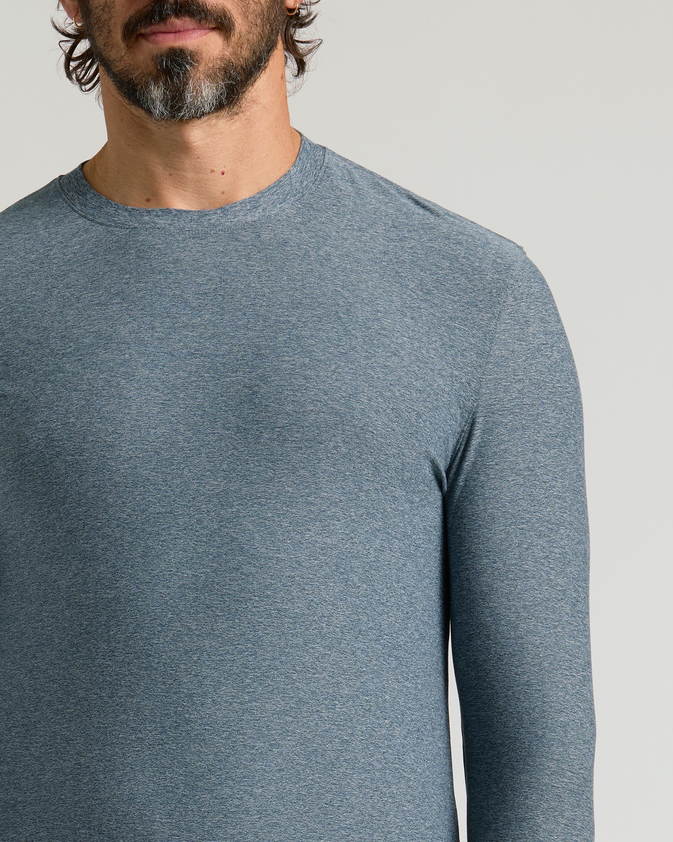 Heather Navy Active Long Sleeve Crew T-Shirt - Image 4