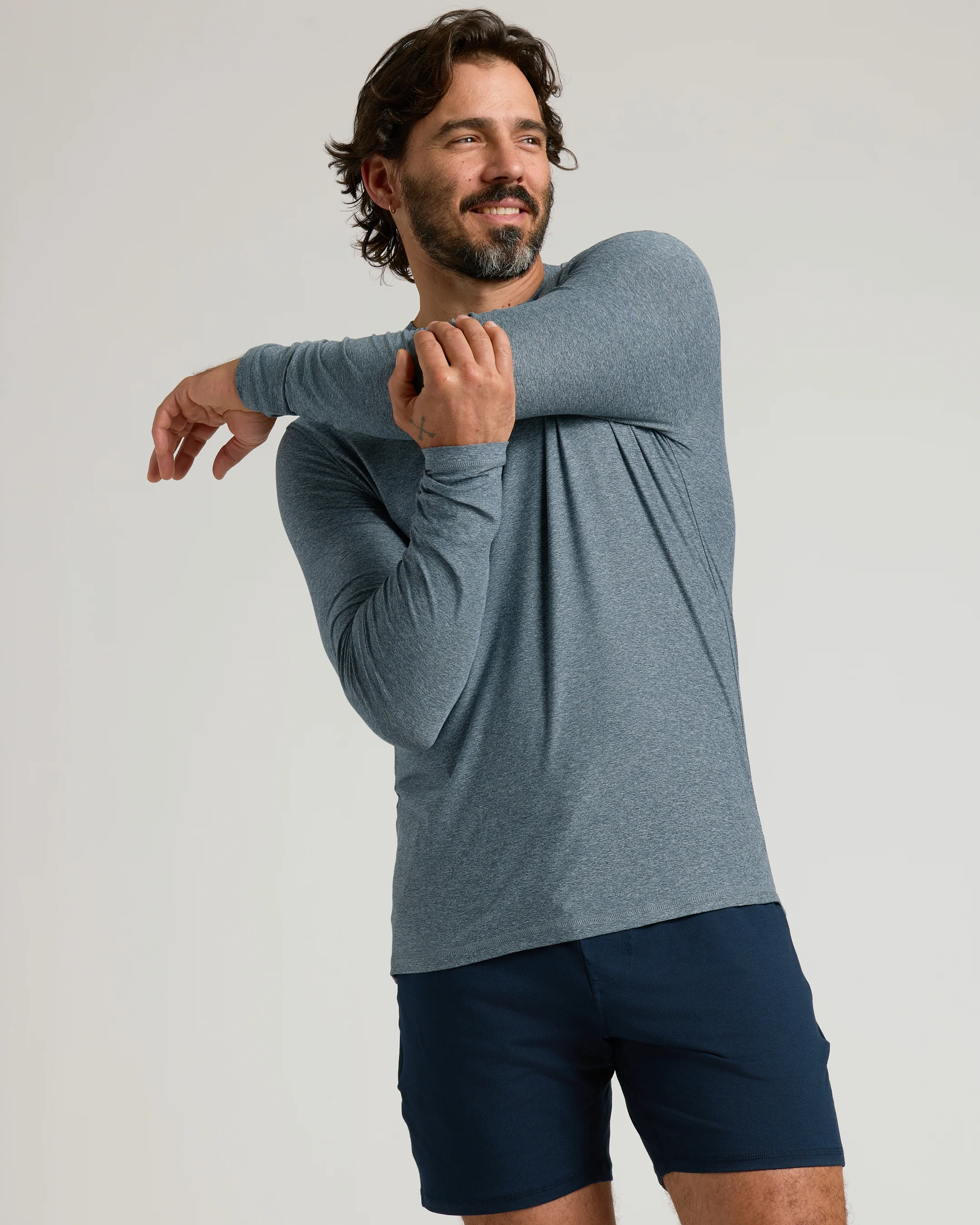 Heather Navy Active Long Sleeve Crew T-Shirt - Image 7