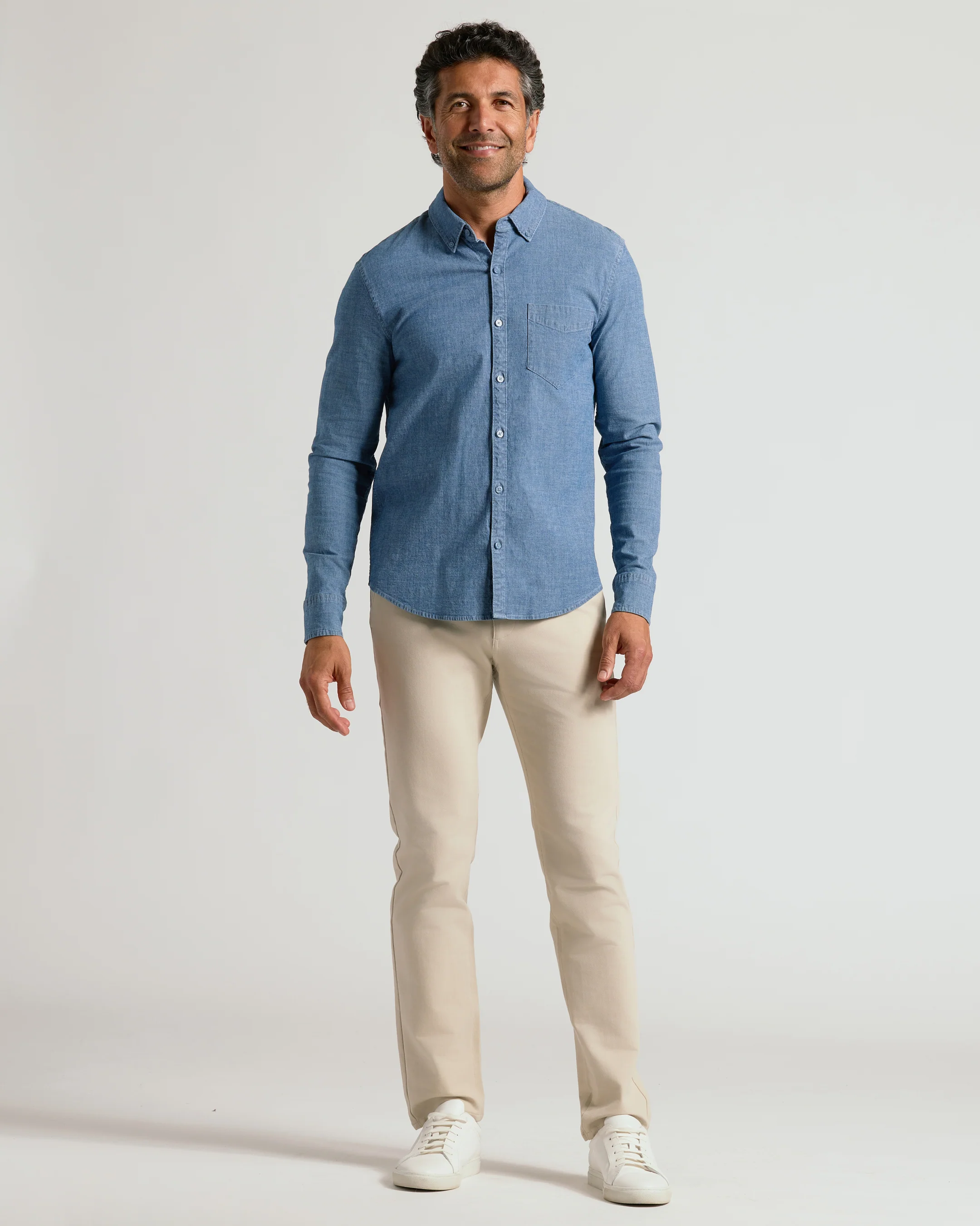 Light Indigo Wash Long Sleeve Chambray Shirt - Image 6