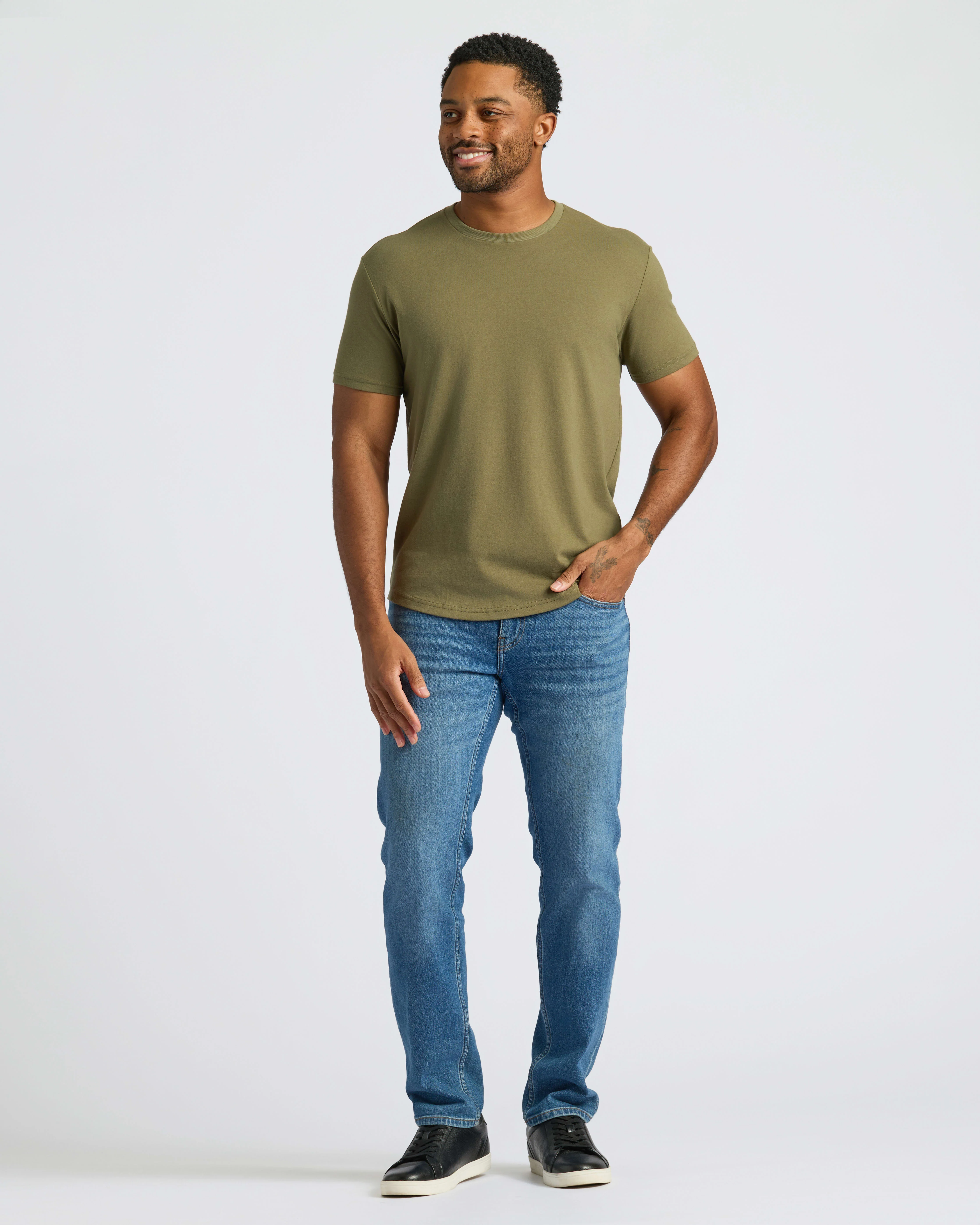 Military Green Curved Hem Classic Crew Neck - Image 4