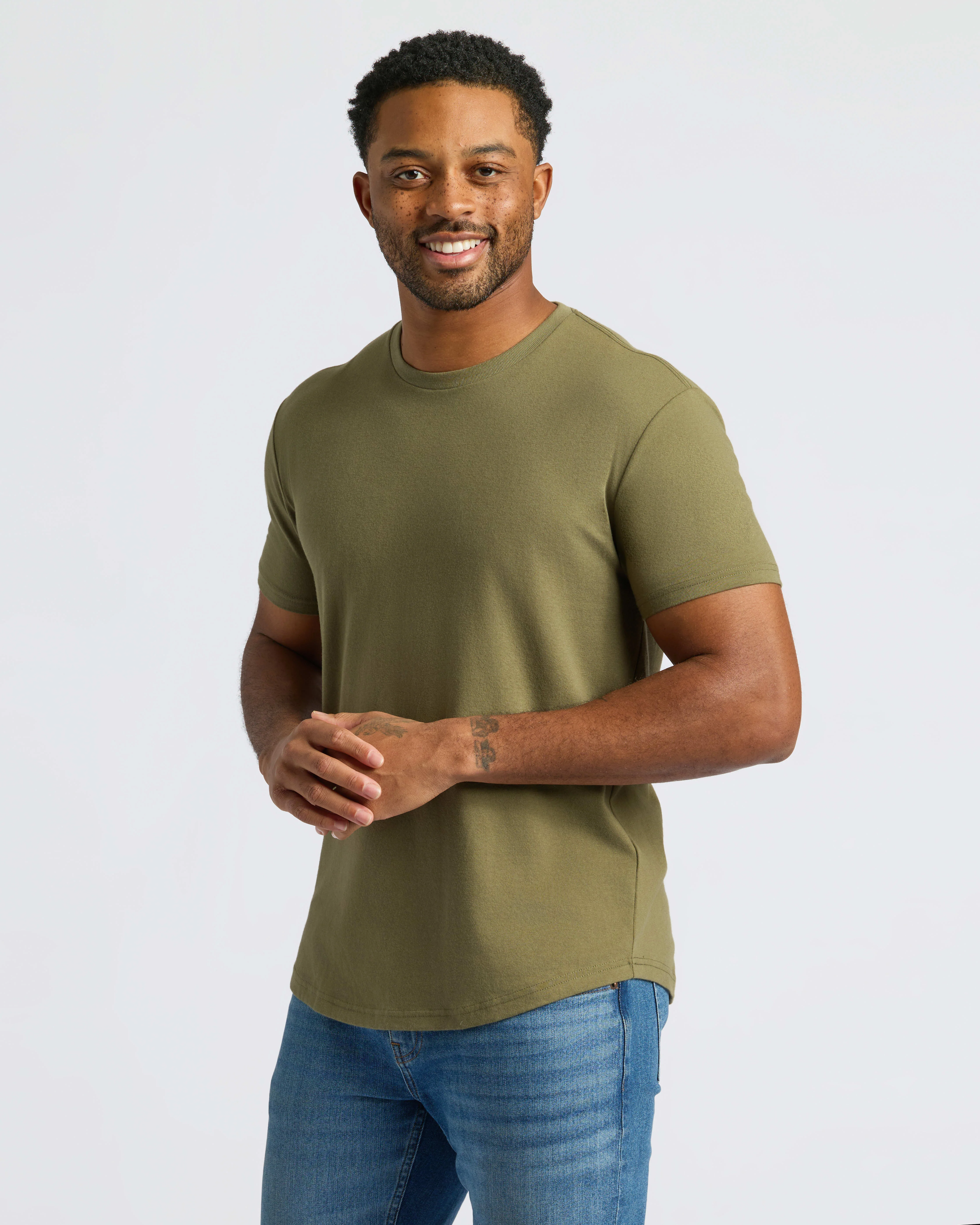 Military Green Curved Hem Classic Crew Neck - Image 6