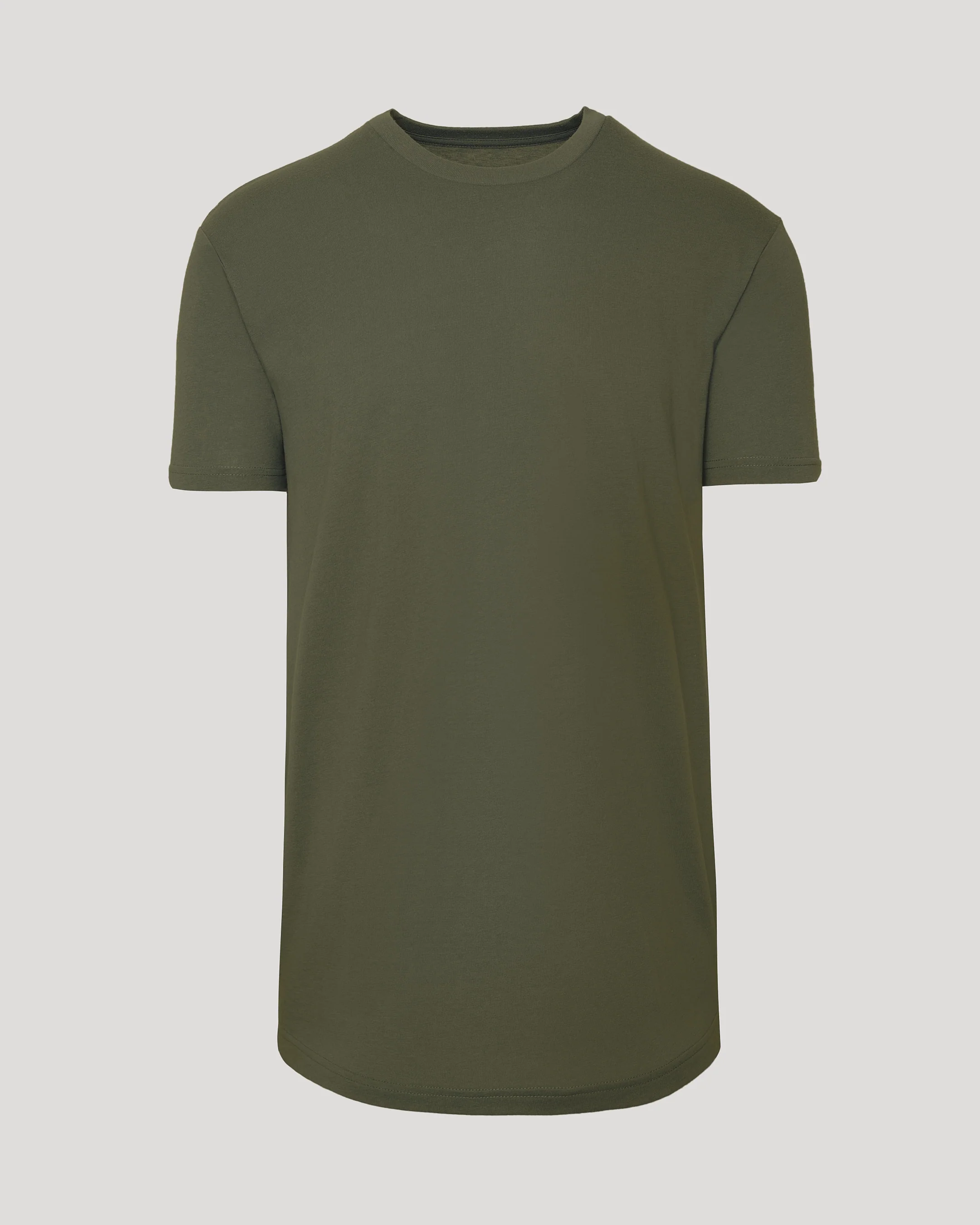 Military Green Short Sleeve Tall Curved Hem Crew - Image 2