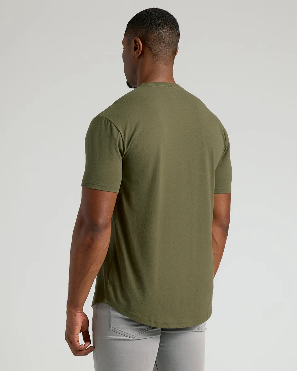 Military Green Short Sleeve Tall Curved Hem Crew - Image 3