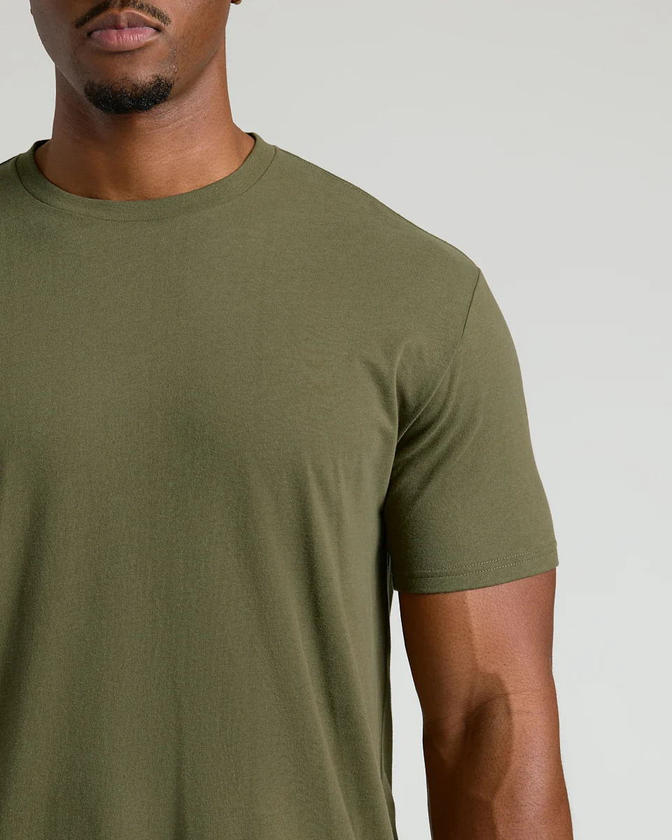 Military Green Short Sleeve Tall Curved Hem Crew - Image 5