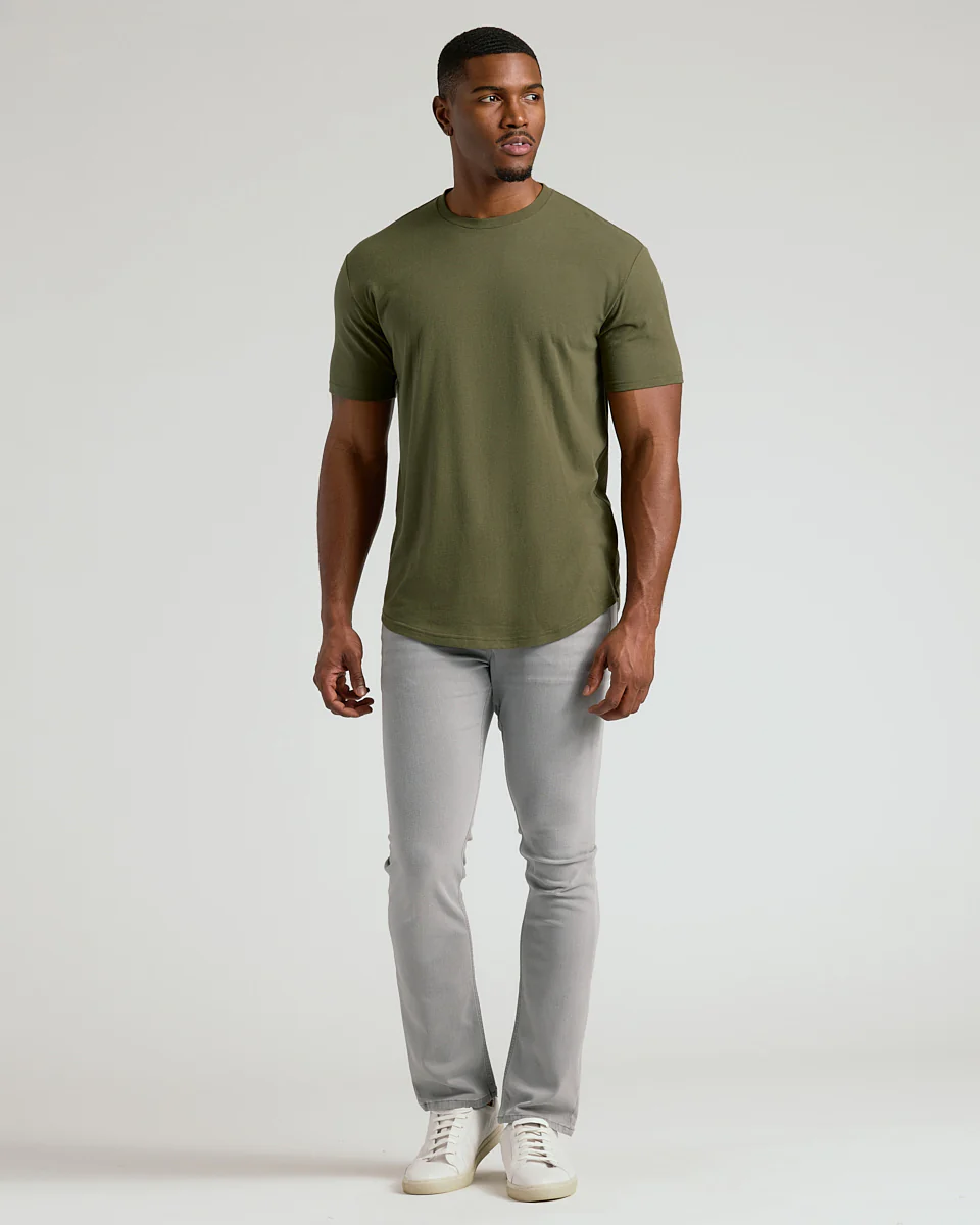 Military Green Short Sleeve Tall Curved Hem Crew - Image 7