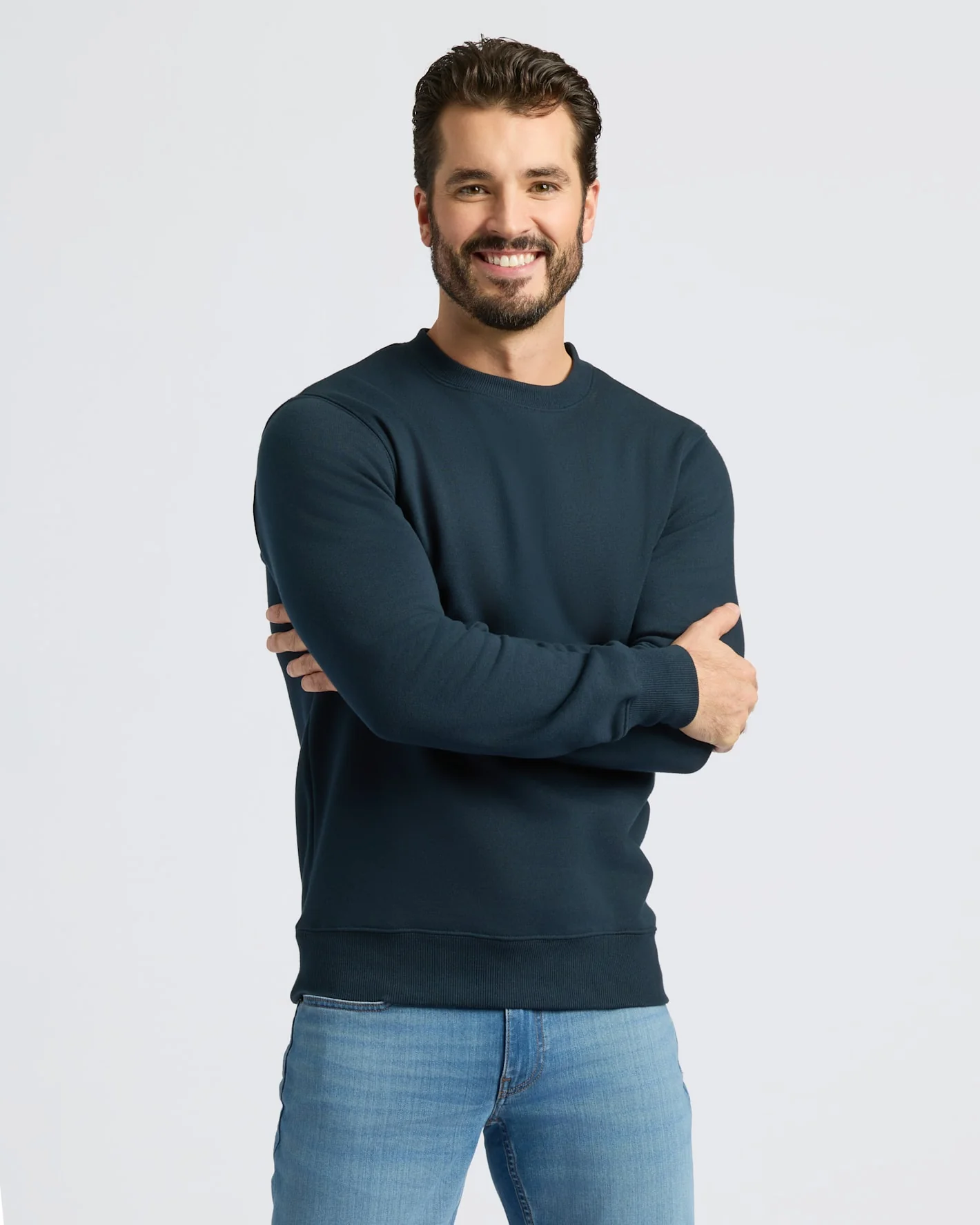 Navy Fleece French Terry Pullover Crew Neck