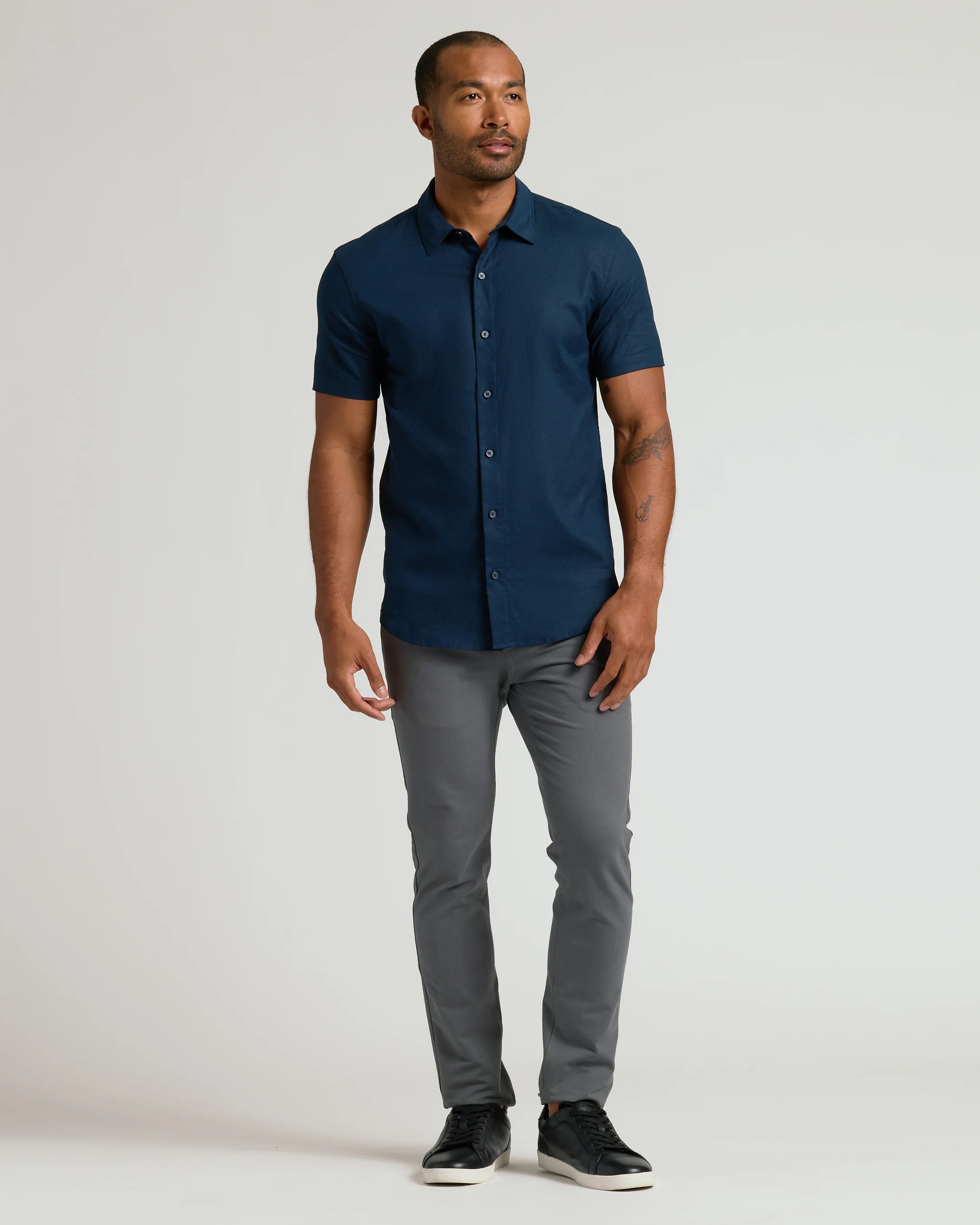 Navy Short Sleeve Linen Shirt - Image 6