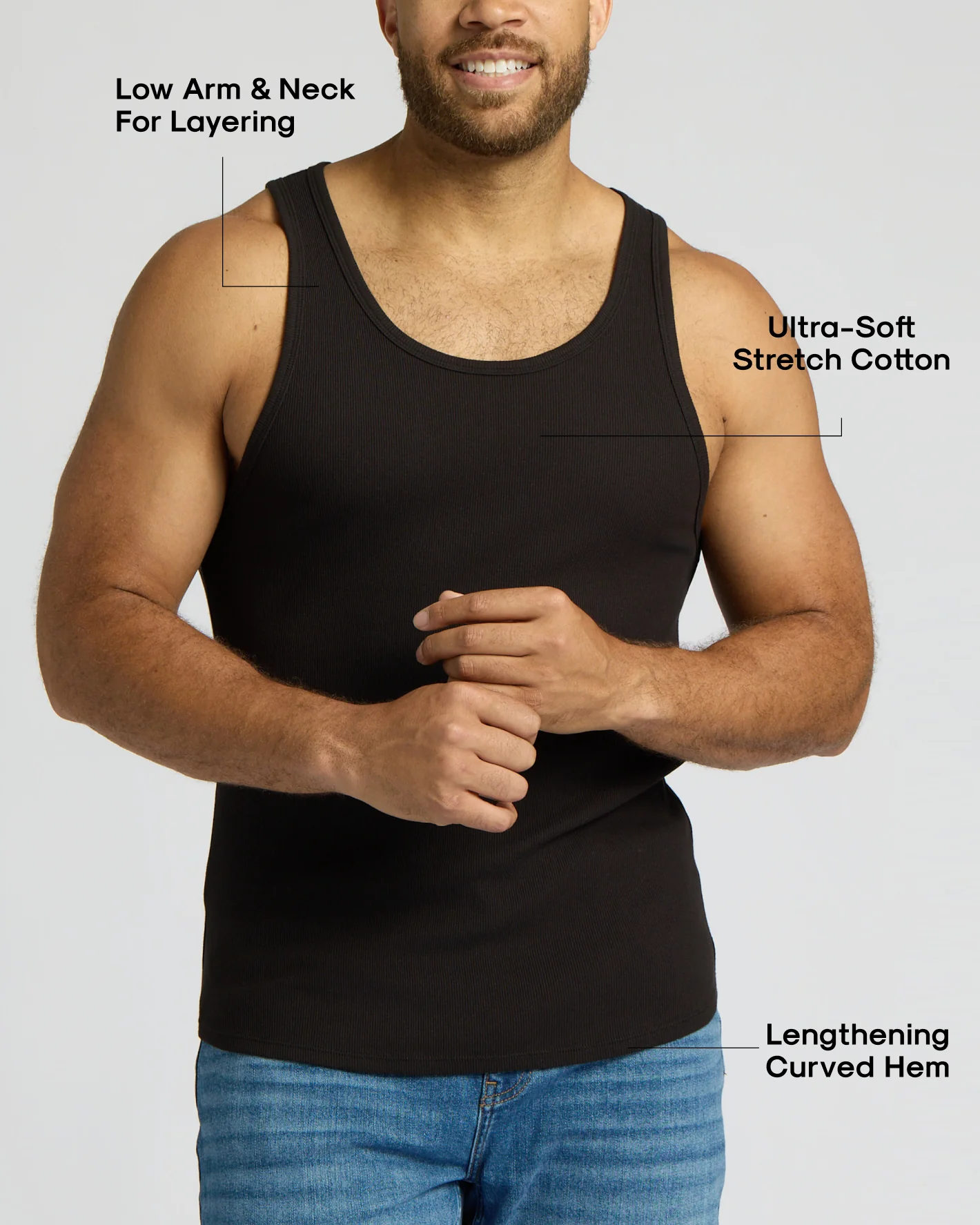 Black Ribbed Curved Hem Tank - Image 4