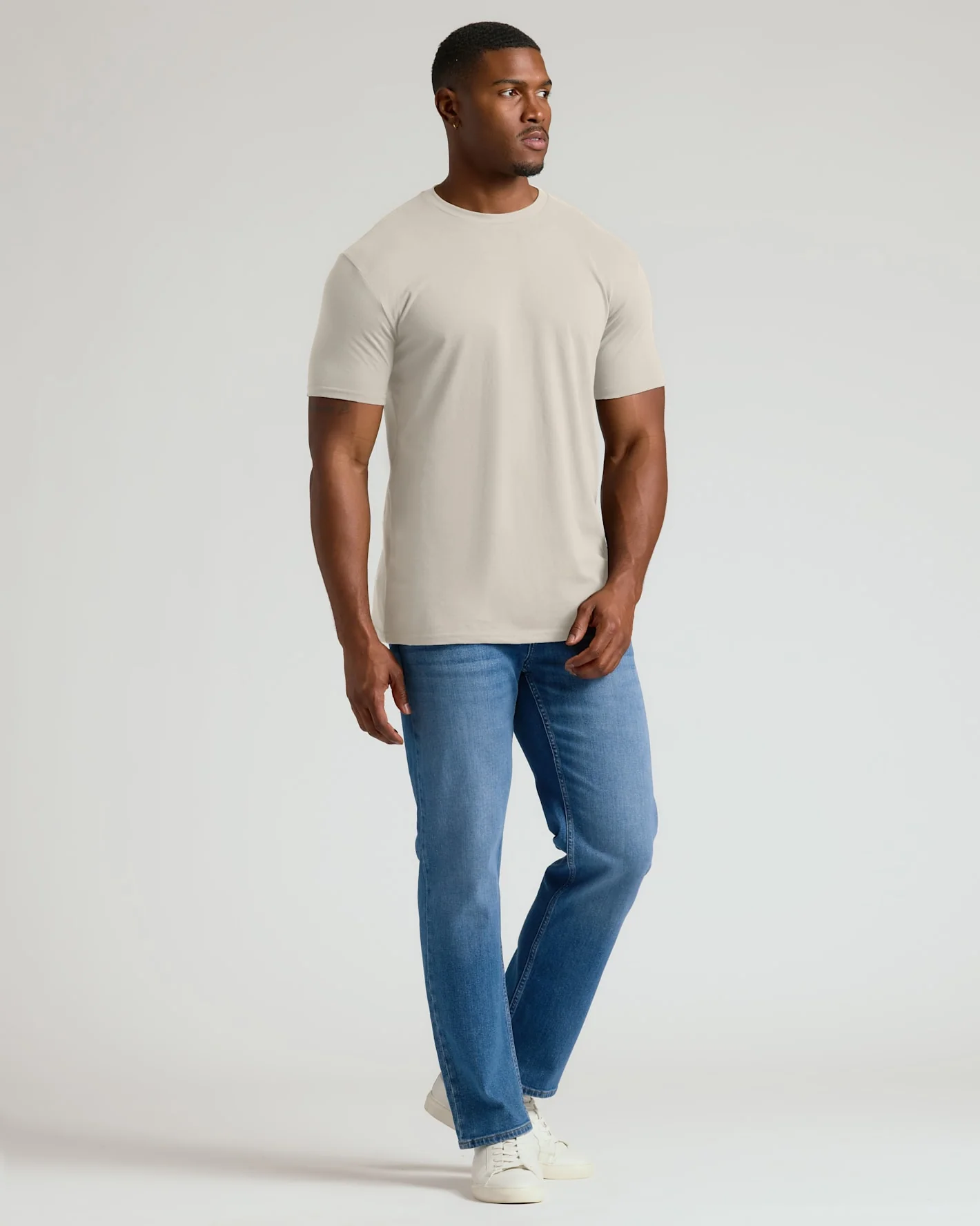 Oatmeal Tall Straight Hem Crew Neck T-Shirt - Image 3