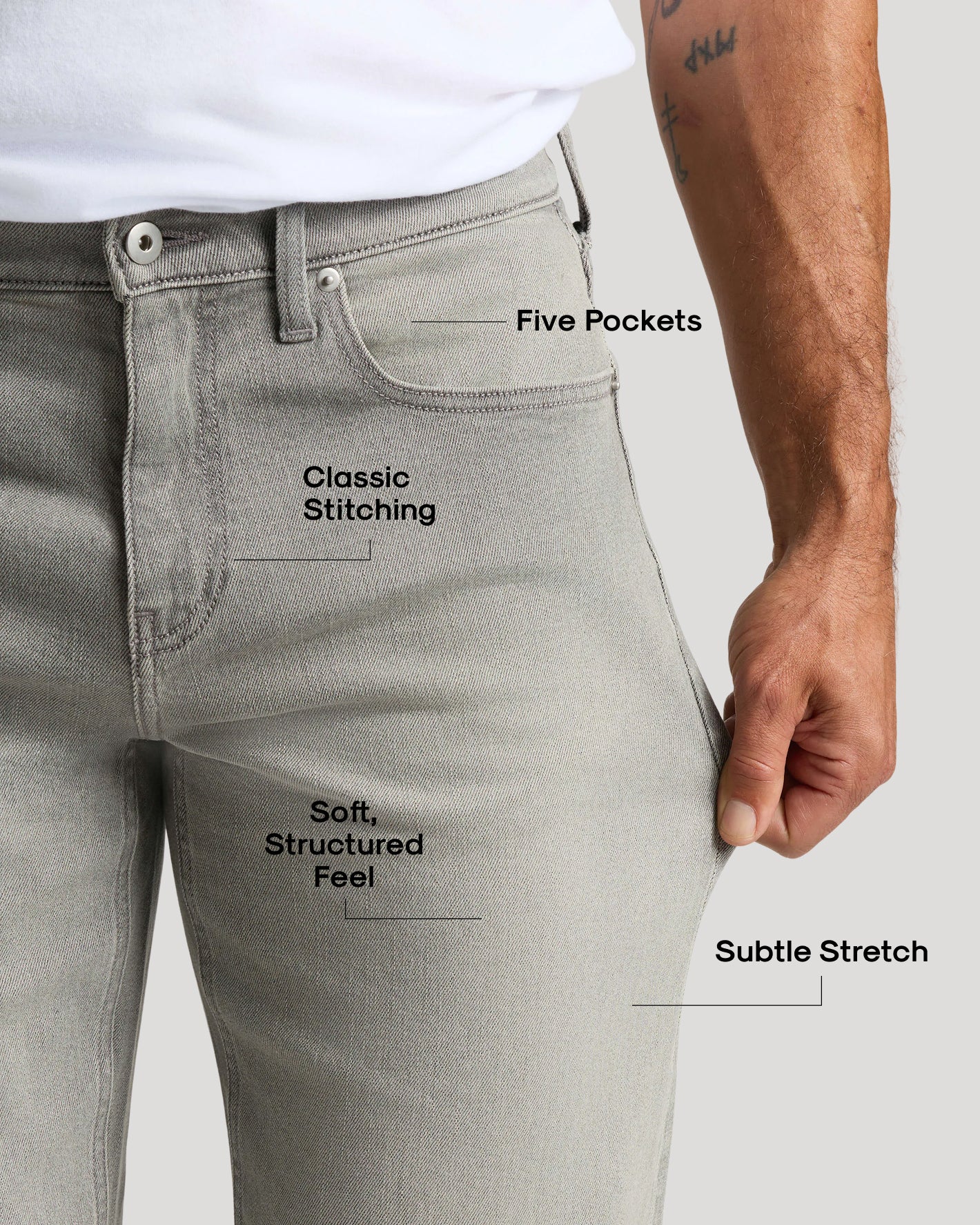 Medium Gray Wash Straight Authentic Denim Jeans - Image 3
