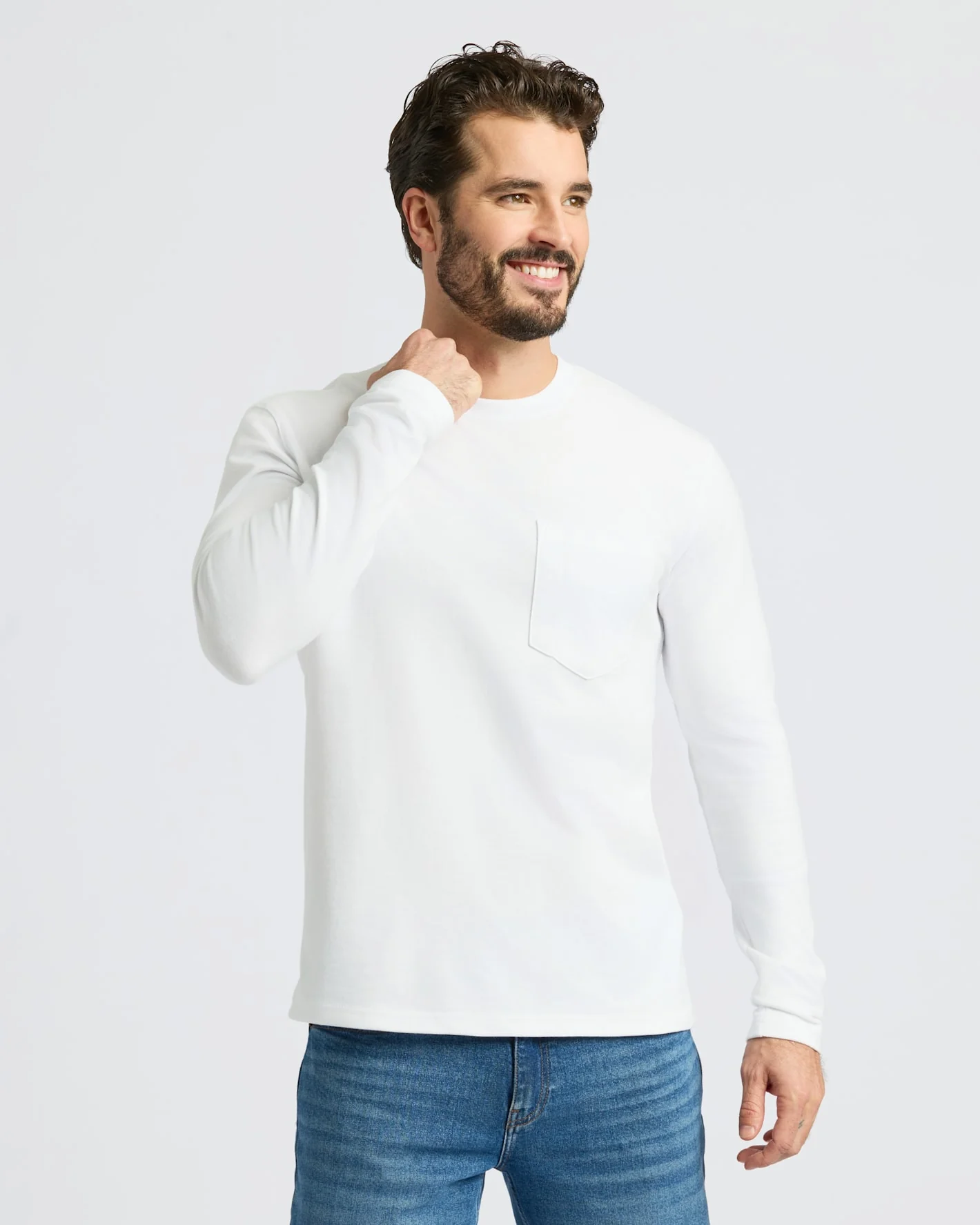 White Heavyweight Long Sleeve Pocket Crew - Image 5