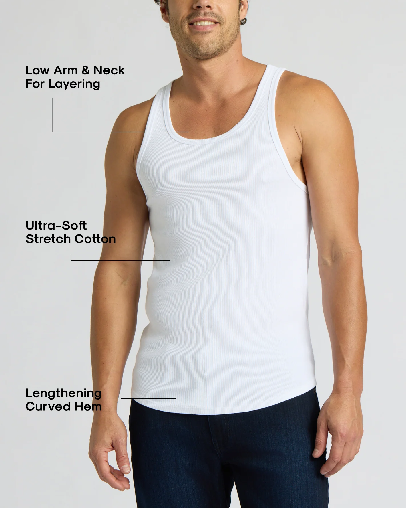 White Ribbed Curved Hem Tank - Image 4