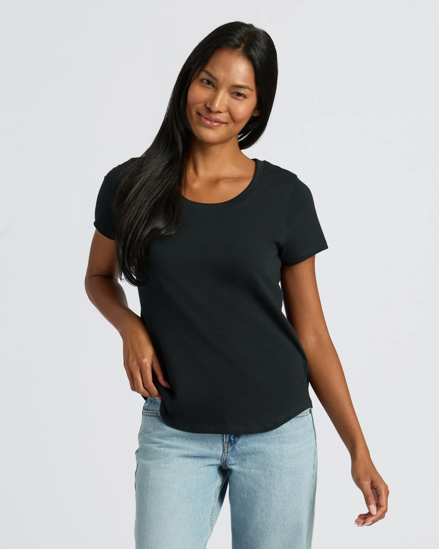 Womens Black Slub Scoop Neck Tee 2-Pack - Image 6