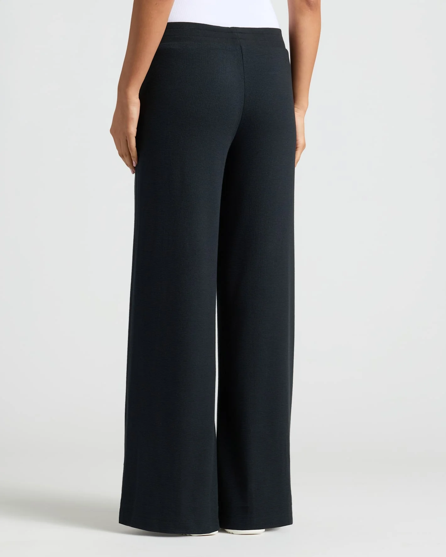 Womens Black Waffle Wide Leg Pants - Image 4