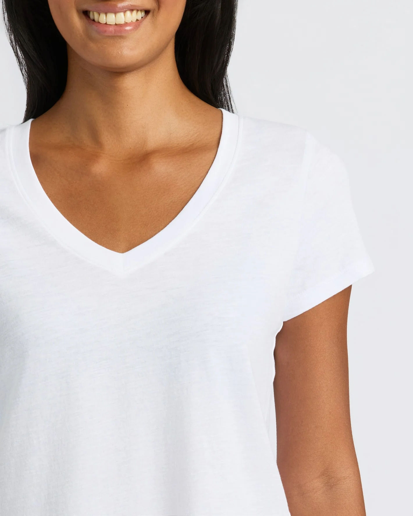 Womens White Relaxed Slub V-Neck Tee - Image 5
