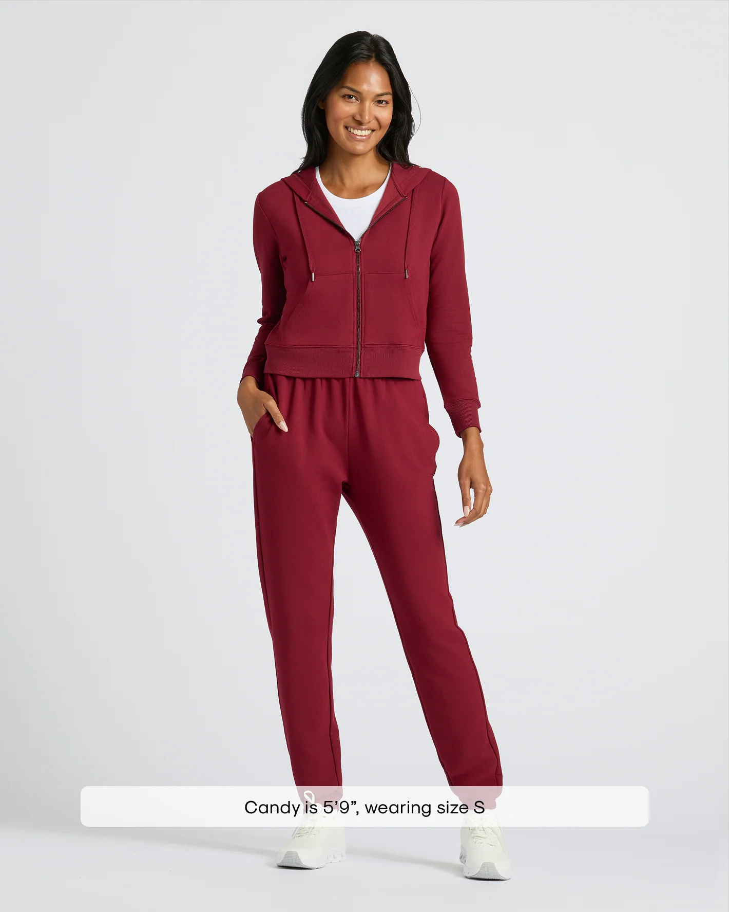 Womens Dark Maroon Crop Zip Hoodie - Image 3