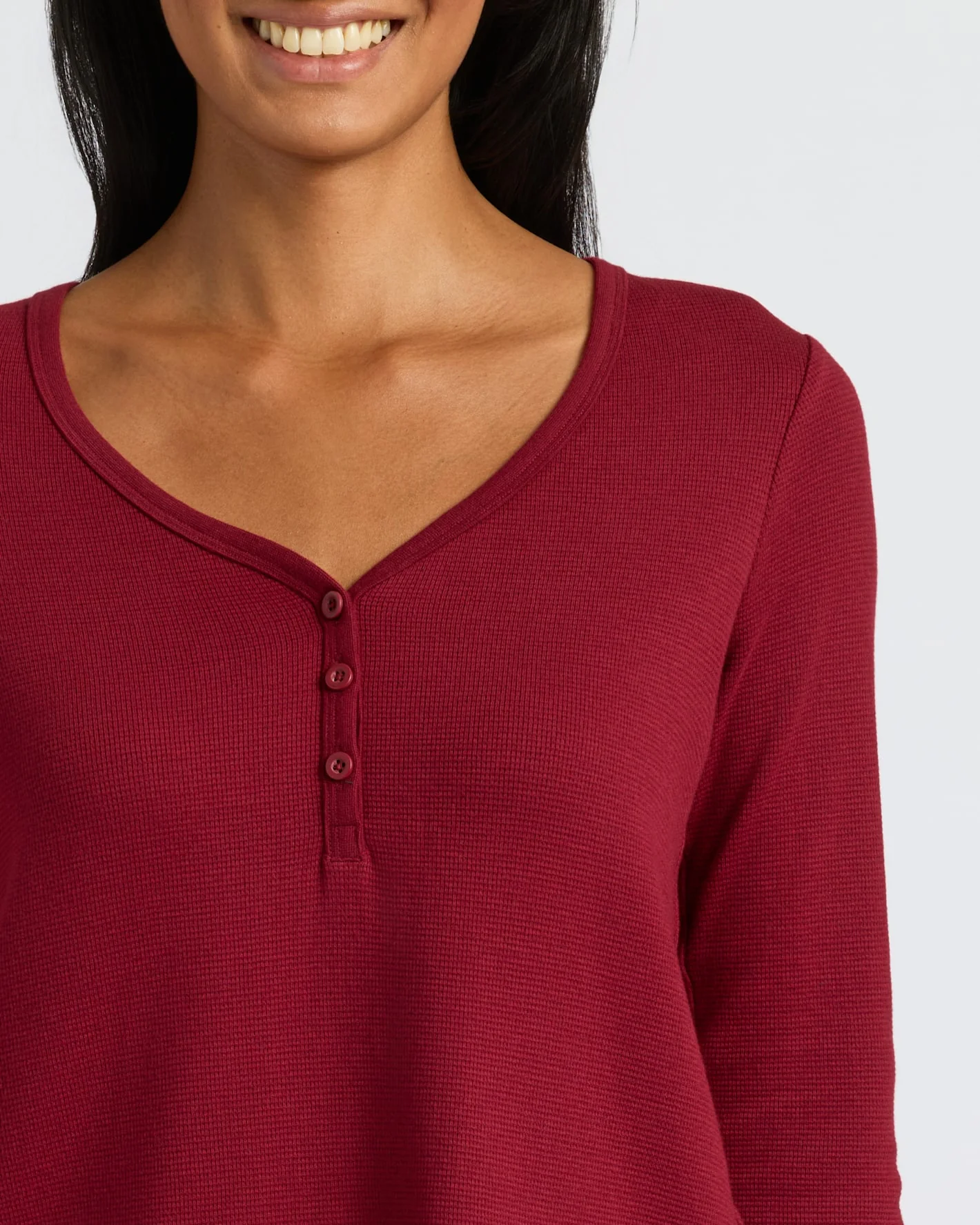 Womens Dark Maroon Waffle Long Sleeve Henley & Waffle Leg Pant 2-Pack - Image 5