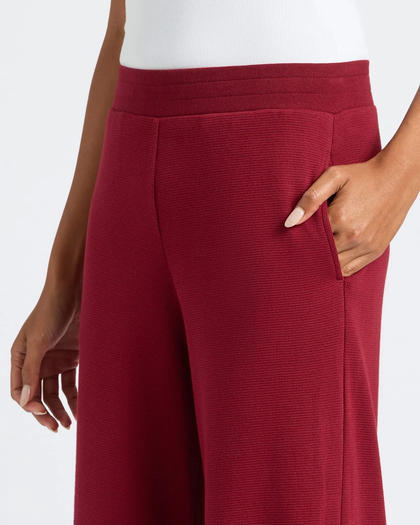 Womens Dark Maroon Waffle Wide Leg Pants - Image 5